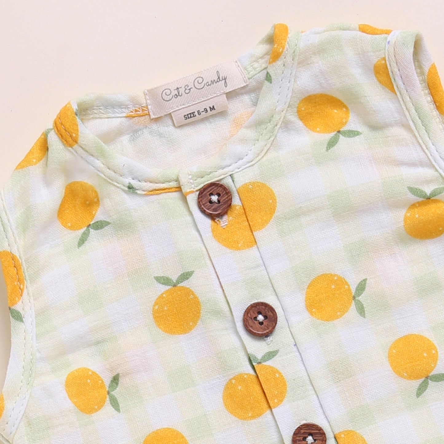 Orange Print Organic Muslin Half Romper