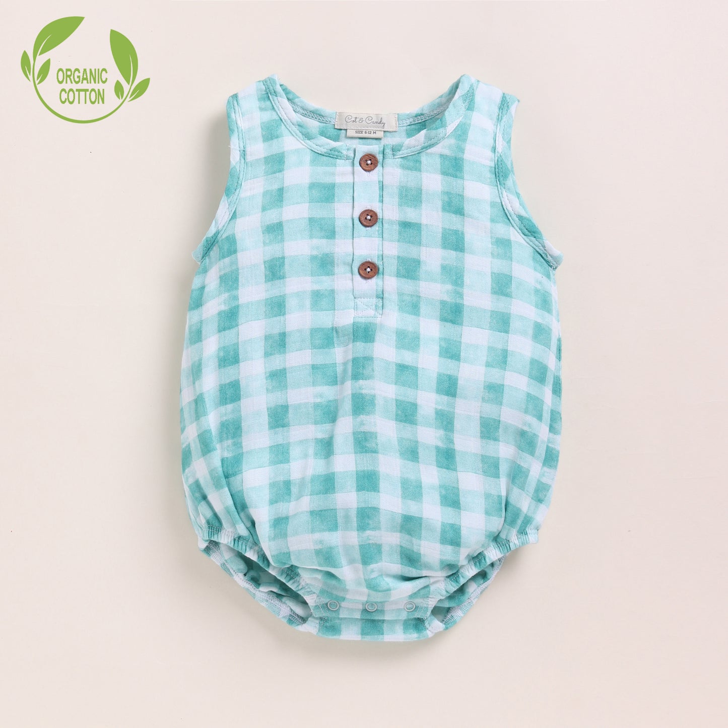 Teal Check + Sage Check Organic Muslin Bubble Romper Pack Of 2