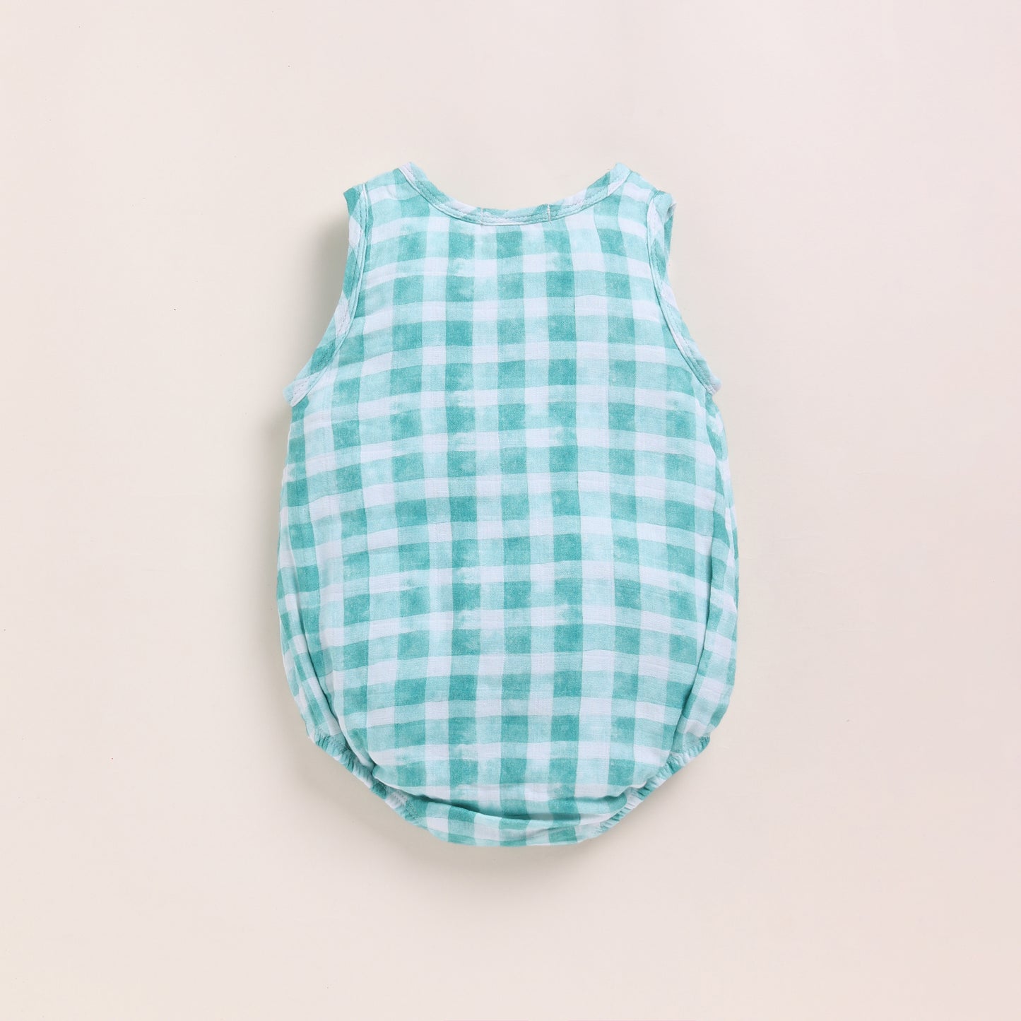 Teal Check + Sage Check Organic Muslin Bubble Romper Pack Of 2