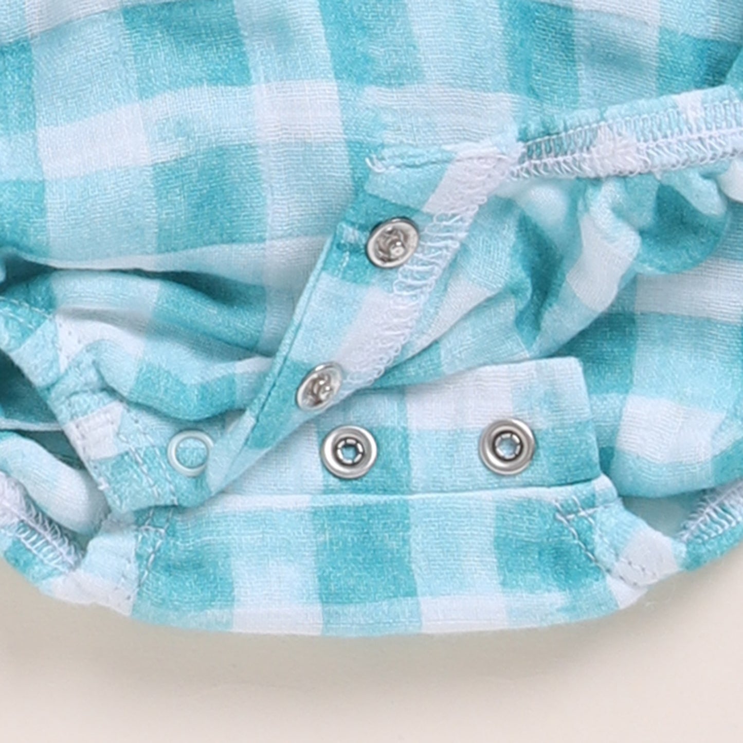 Teal Checks Print Organic Muslin Bubble Romper