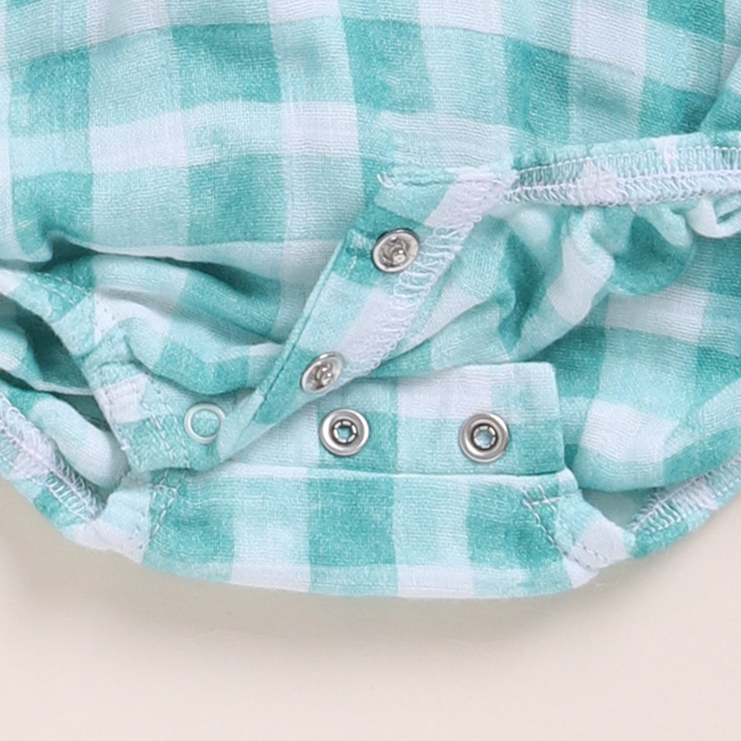 Teal Check + Sage Check Organic Muslin Bubble Romper Pack Of 2