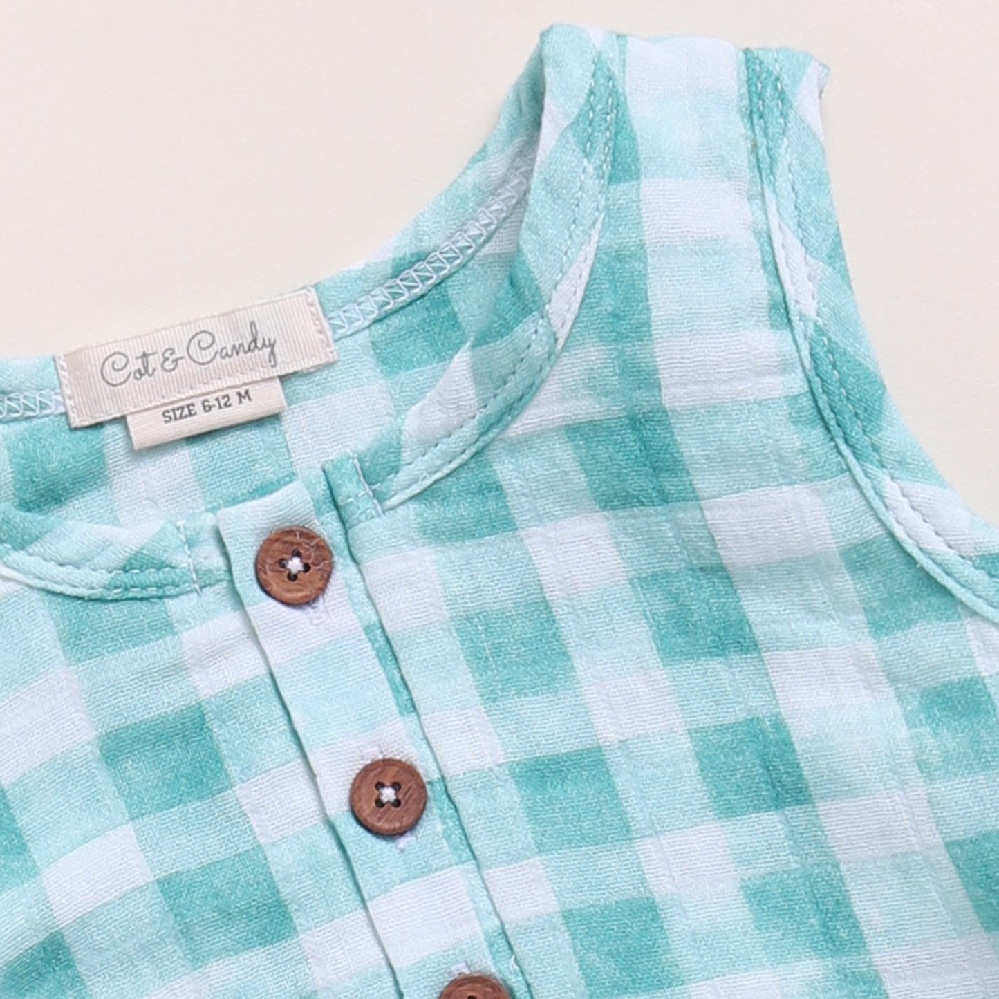 Teal Check + Sage Check Organic Muslin Bubble Romper Pack Of 2