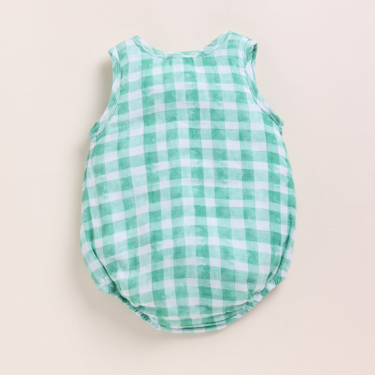 Pistachio Cream + Sage Check Organic Muslin Bubble Romper Pack Of 2