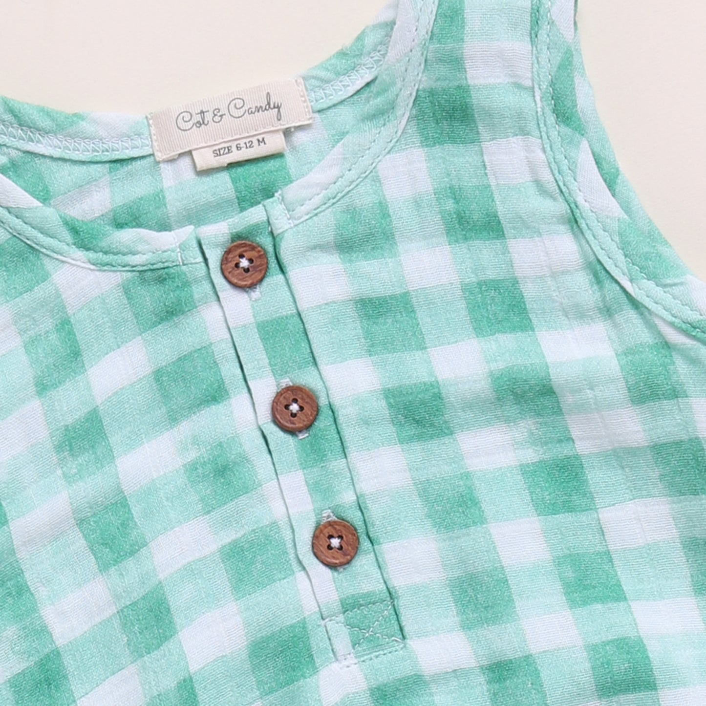 Pistachio Cream + Sage Check Organic Muslin Bubble Romper Pack Of 2