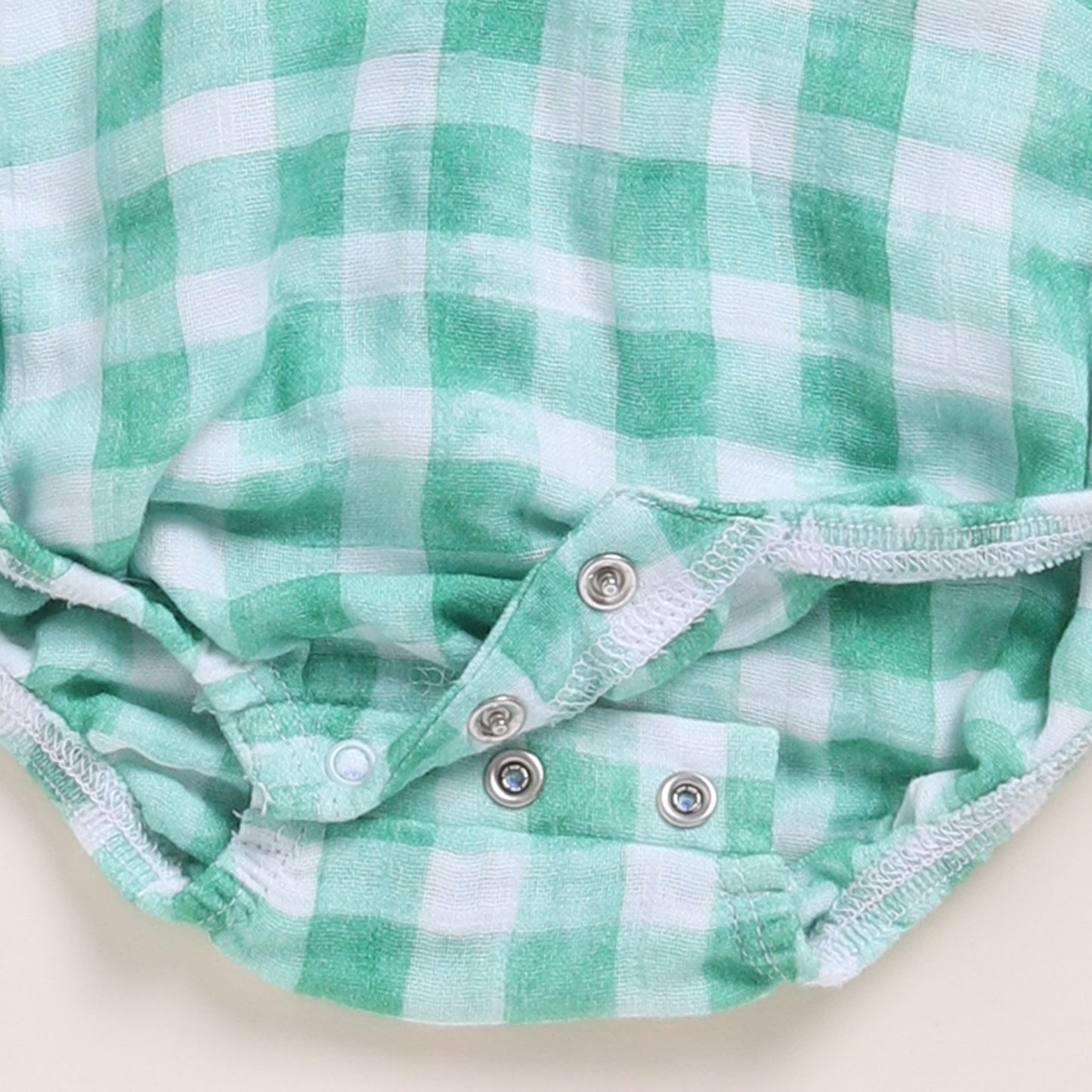 Pistachio Cream + Sage Check Organic Muslin Bubble Romper Pack Of 2