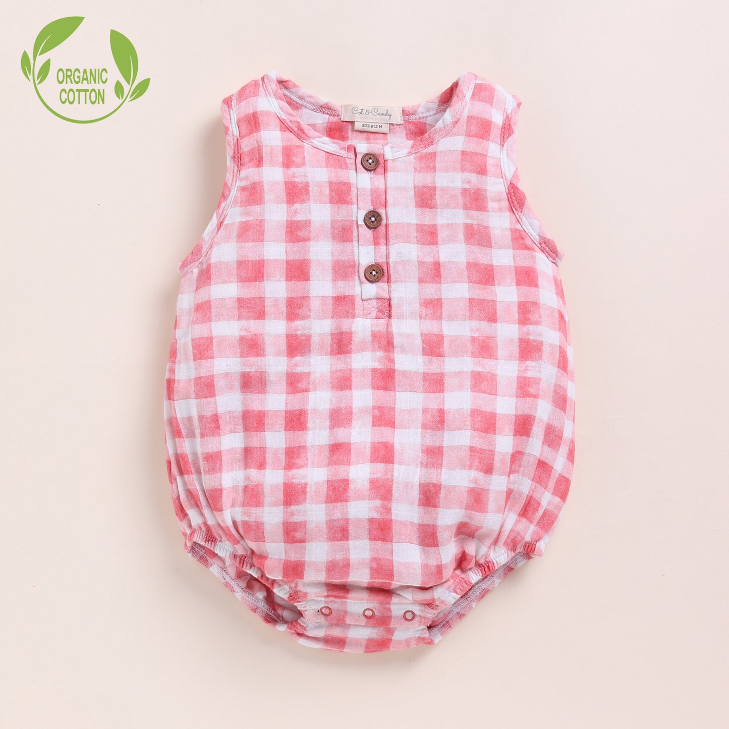 Milk + Pink Check Organic Muslin Bubble Romper Pack Of 2