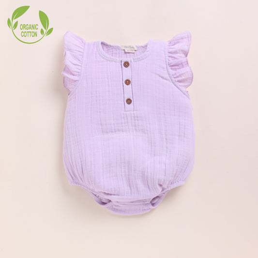 Lilac Organic Muslin Frill Bubble Romper
