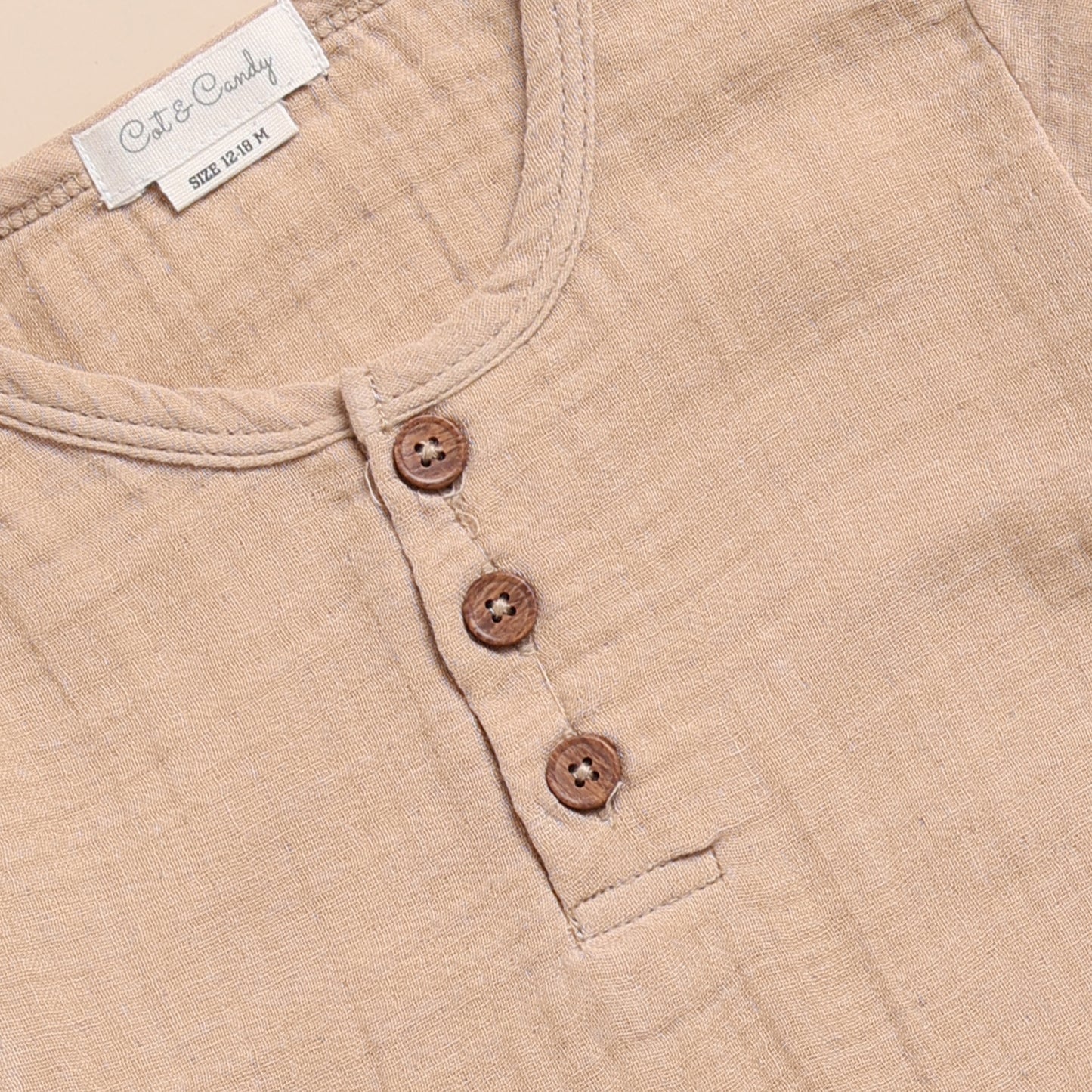 Latte + Oatmeal Organic Muslin Long Sleeve Henley Tshirt With Lounge Pant Set