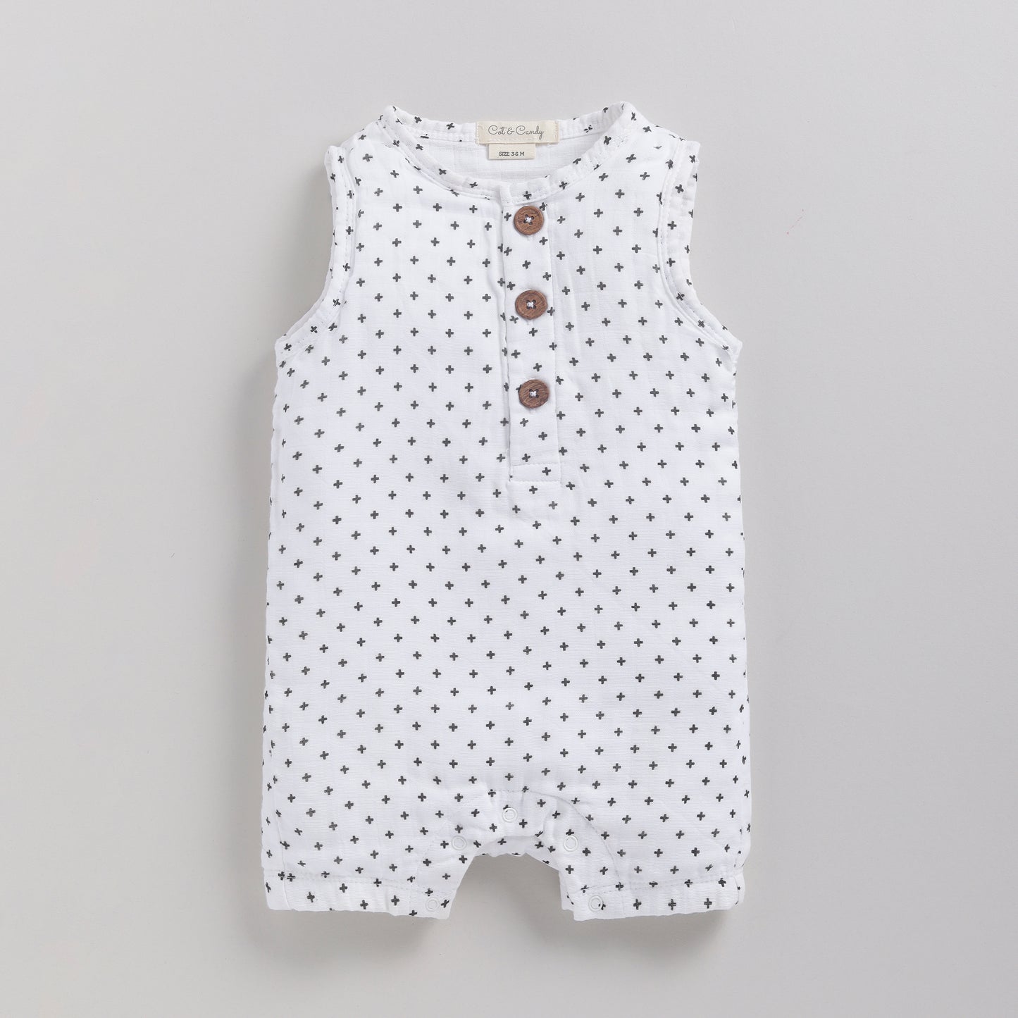 Cross Print Organic Muslin Half Romper