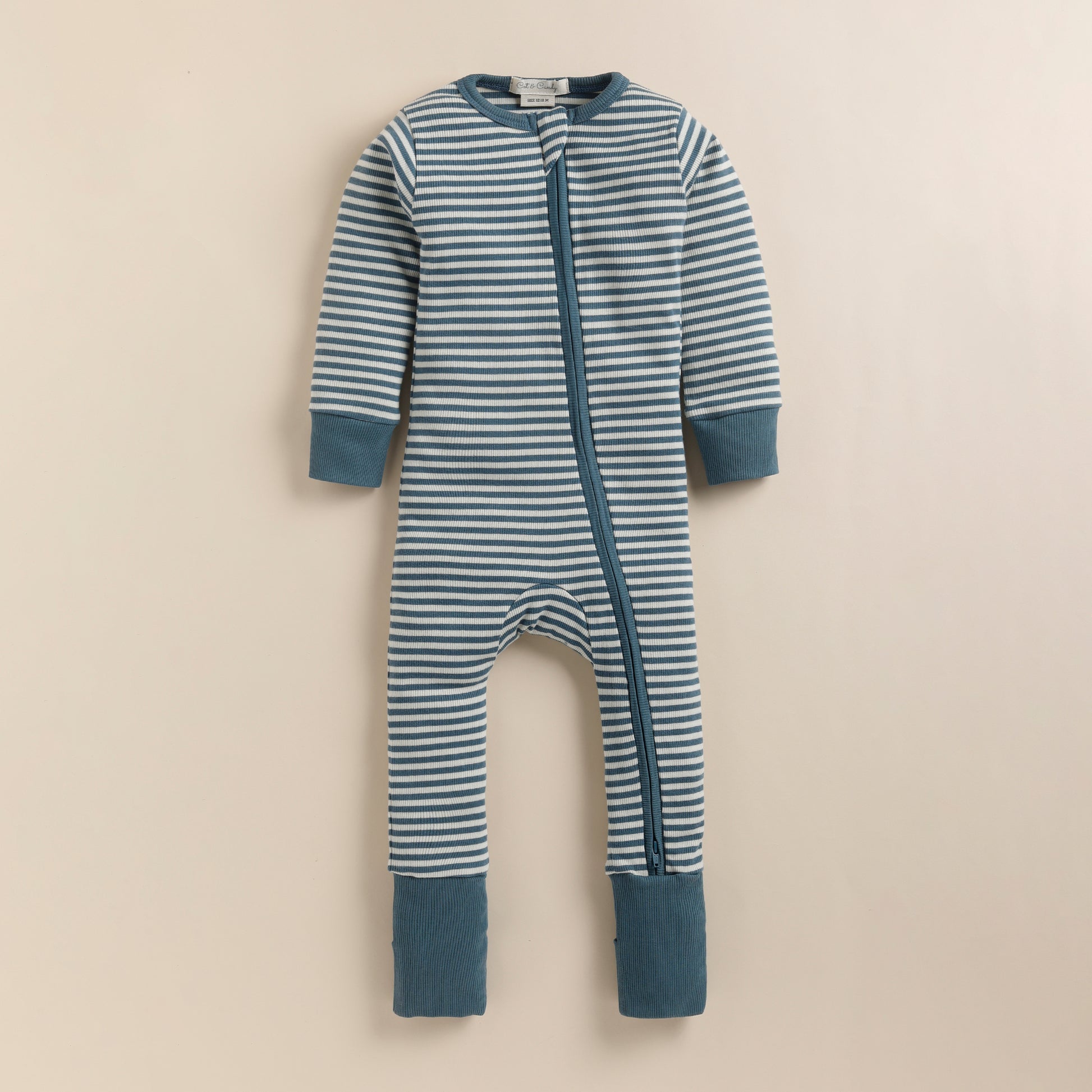Teal Stripe Organic Footed Sleepsuit for 0-18 months baby
