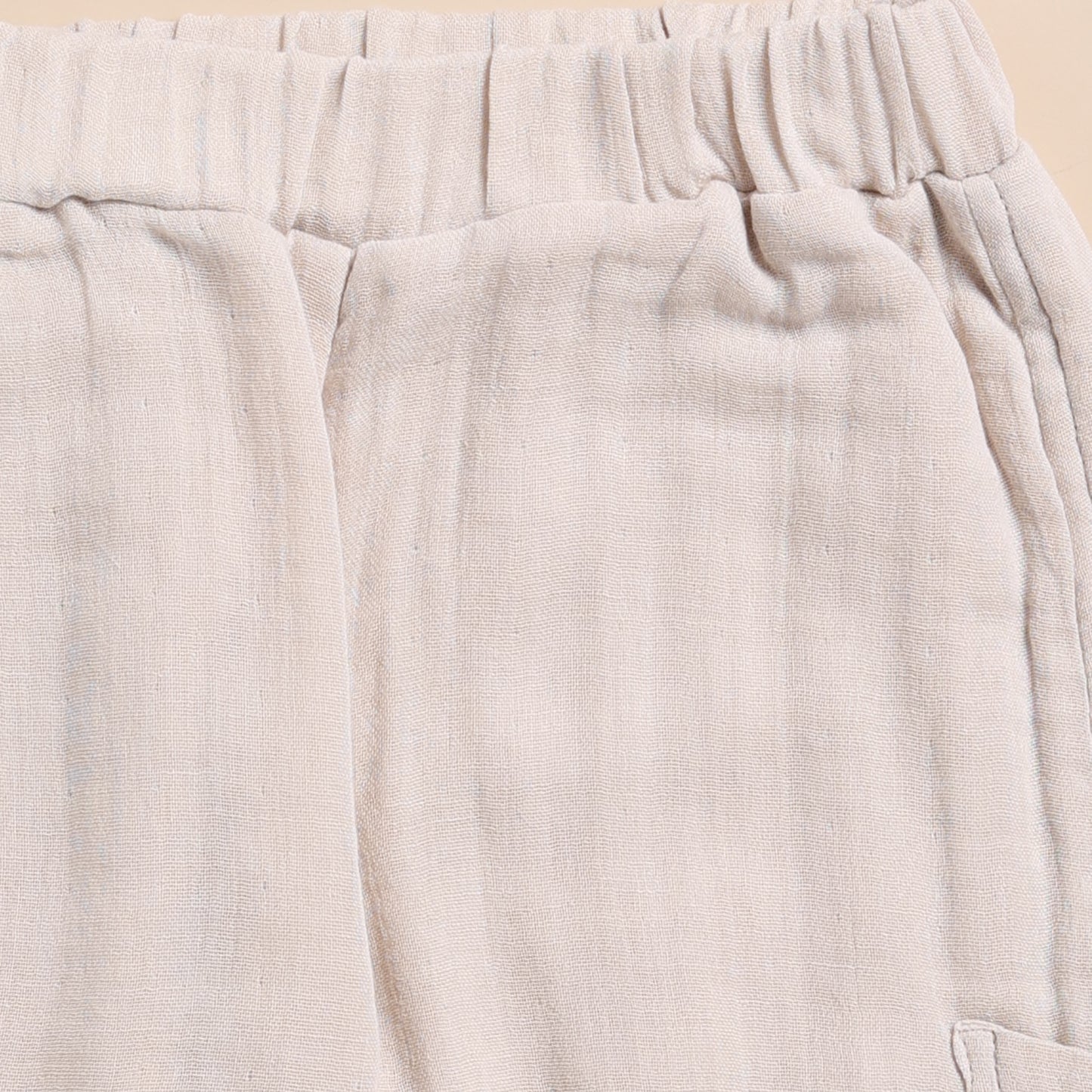 Oatmeal Organic Muslin Short Sleeve Henley Tshirt With Lounge Pant Set