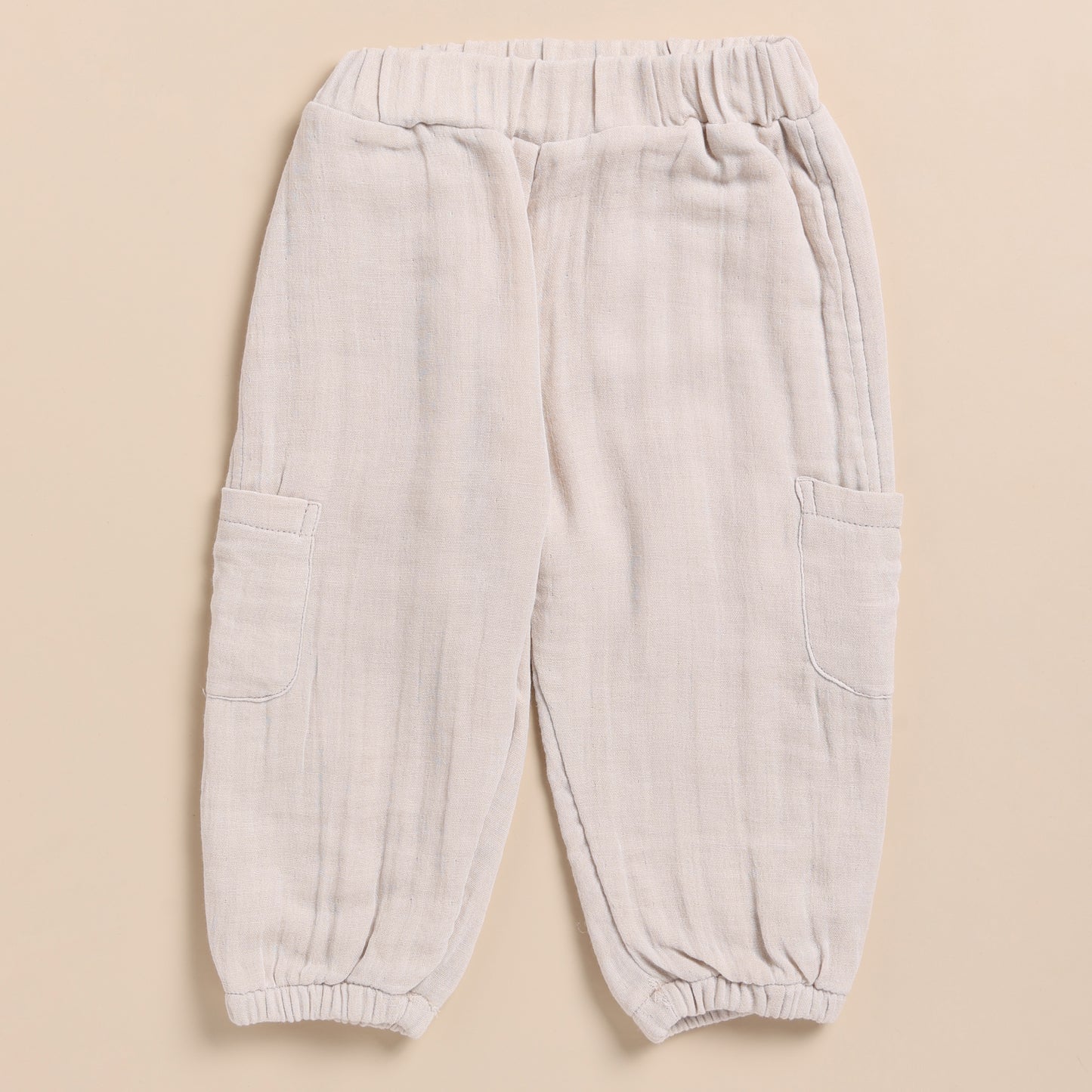 Oatmeal Organic Muslin Short Sleeve Henley Tshirt With Lounge Pant Set