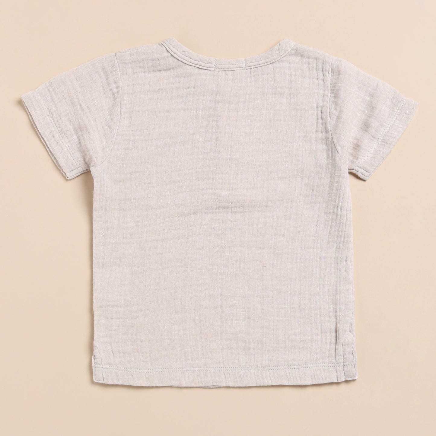 Oatmeal Organic Muslin Short Sleeve Henley Tshirt With Lounge Pant Set