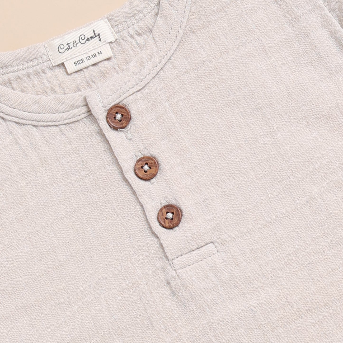 Oatmeal Organic Muslin Short Sleeve Henley Tshirt With Lounge Pant Set