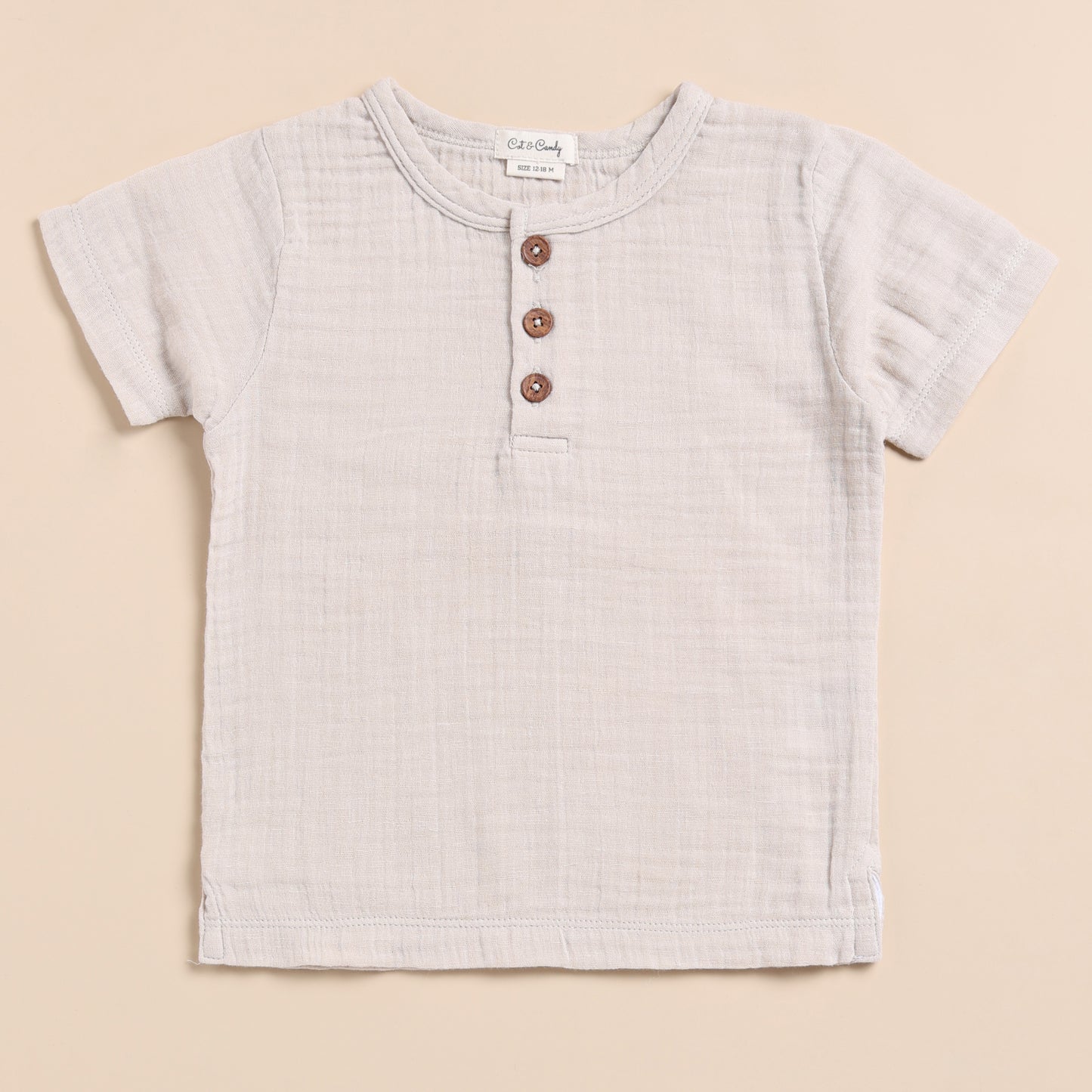 Oatmeal Organic Muslin Short Sleeve Henley Tshirt With Lounge Pant Set