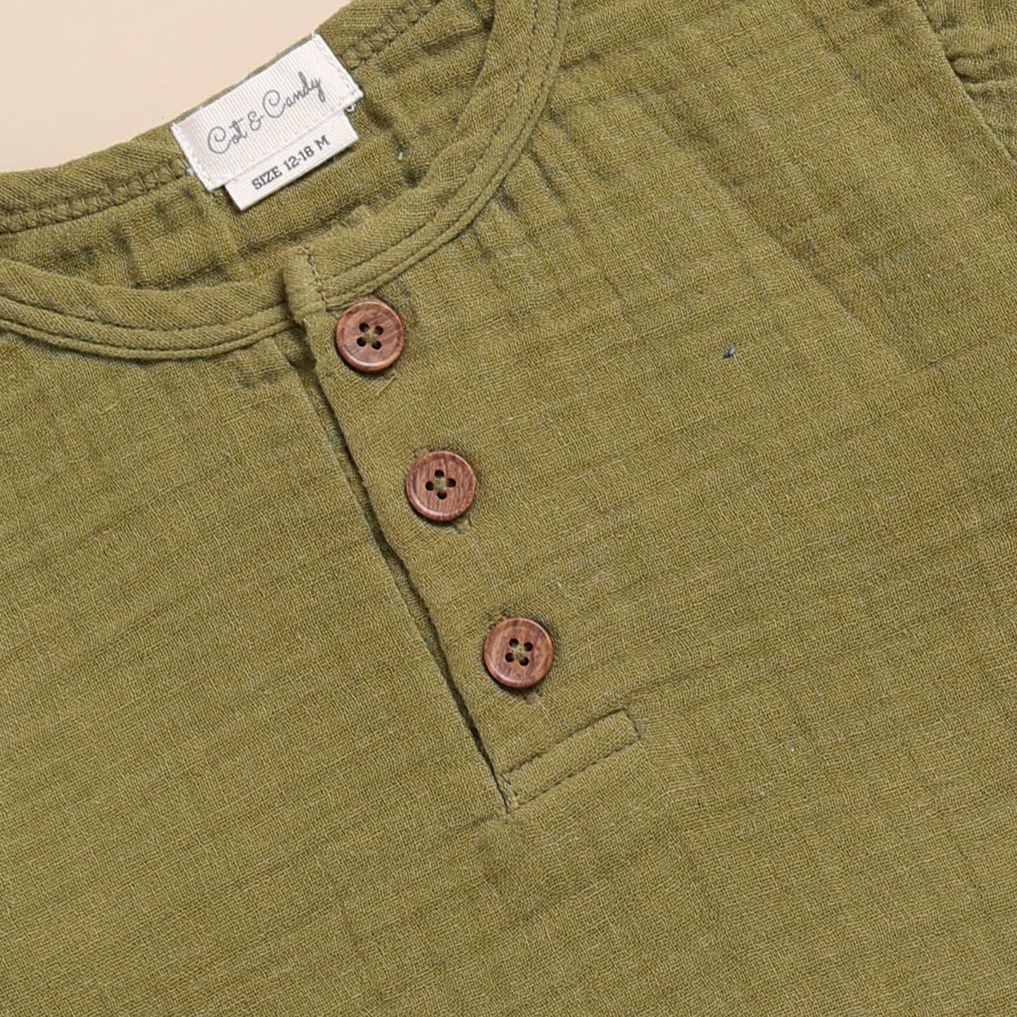 Olive + Picante Organic Muslin Long Sleeve Henley Tshirt With Lounge Pant Set