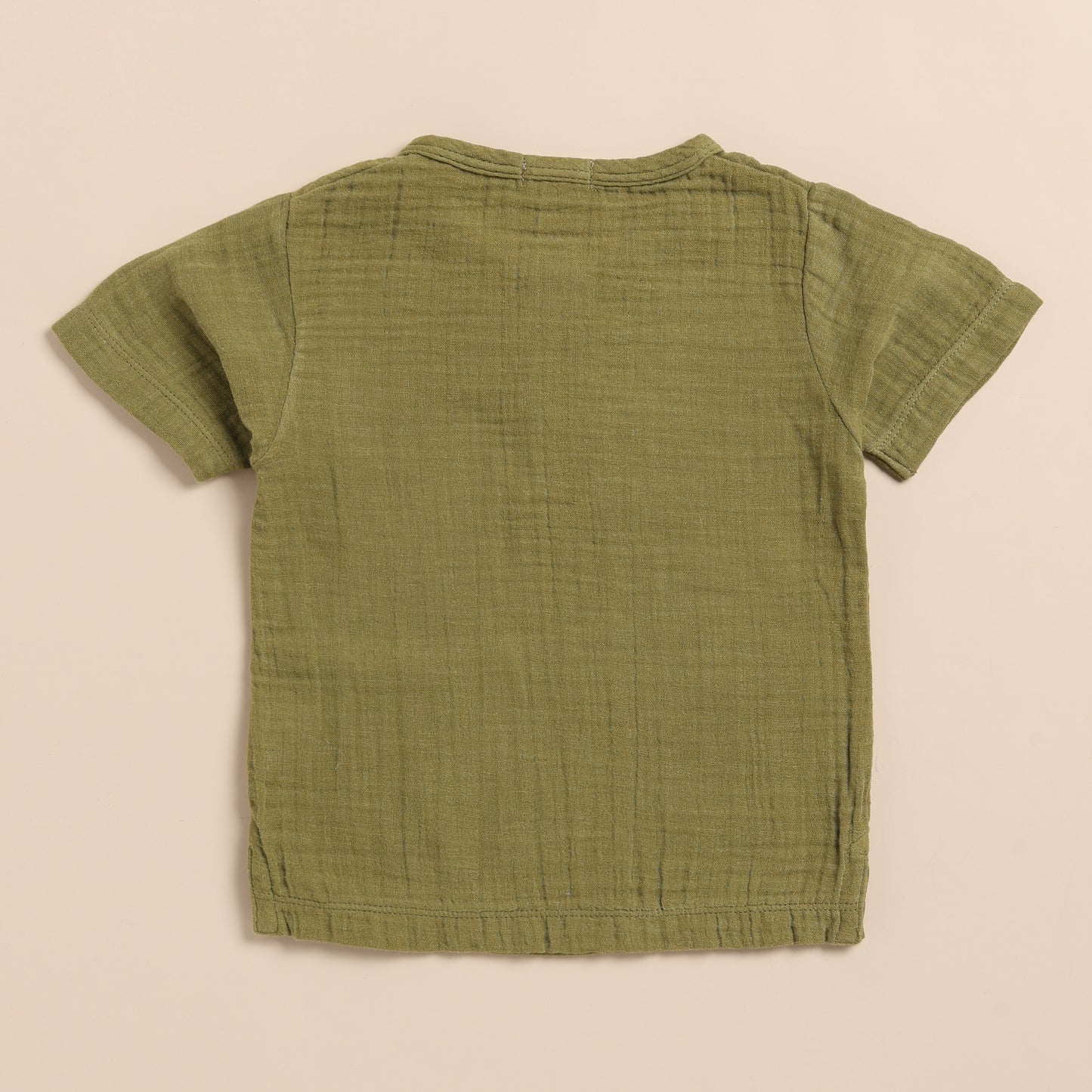 Olive Organic Muslin Short Sleeve Henley Tshirt With Lounge Pant Set