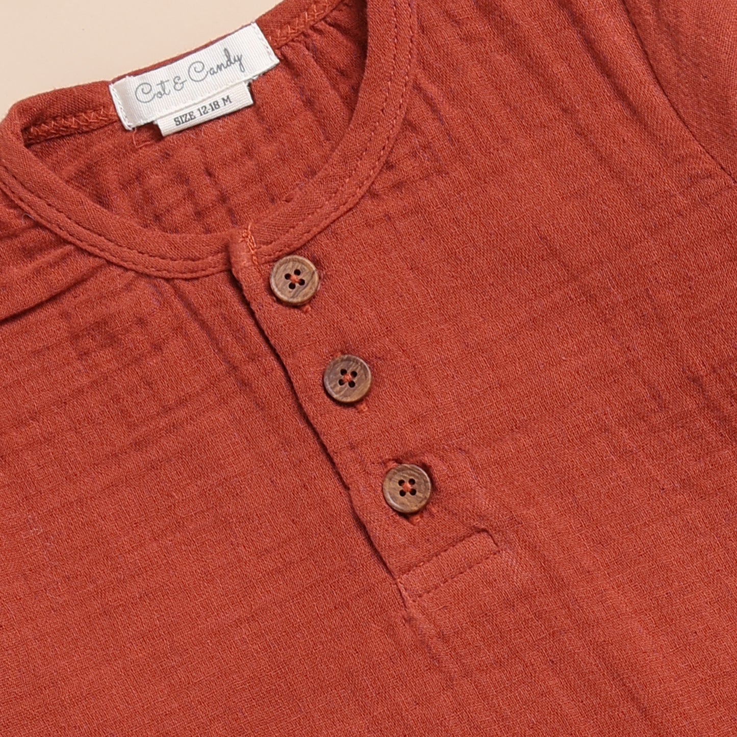 Picante + Latte Organic Muslin Long Sleeve Henley T-shirt With Lounge Pant Set