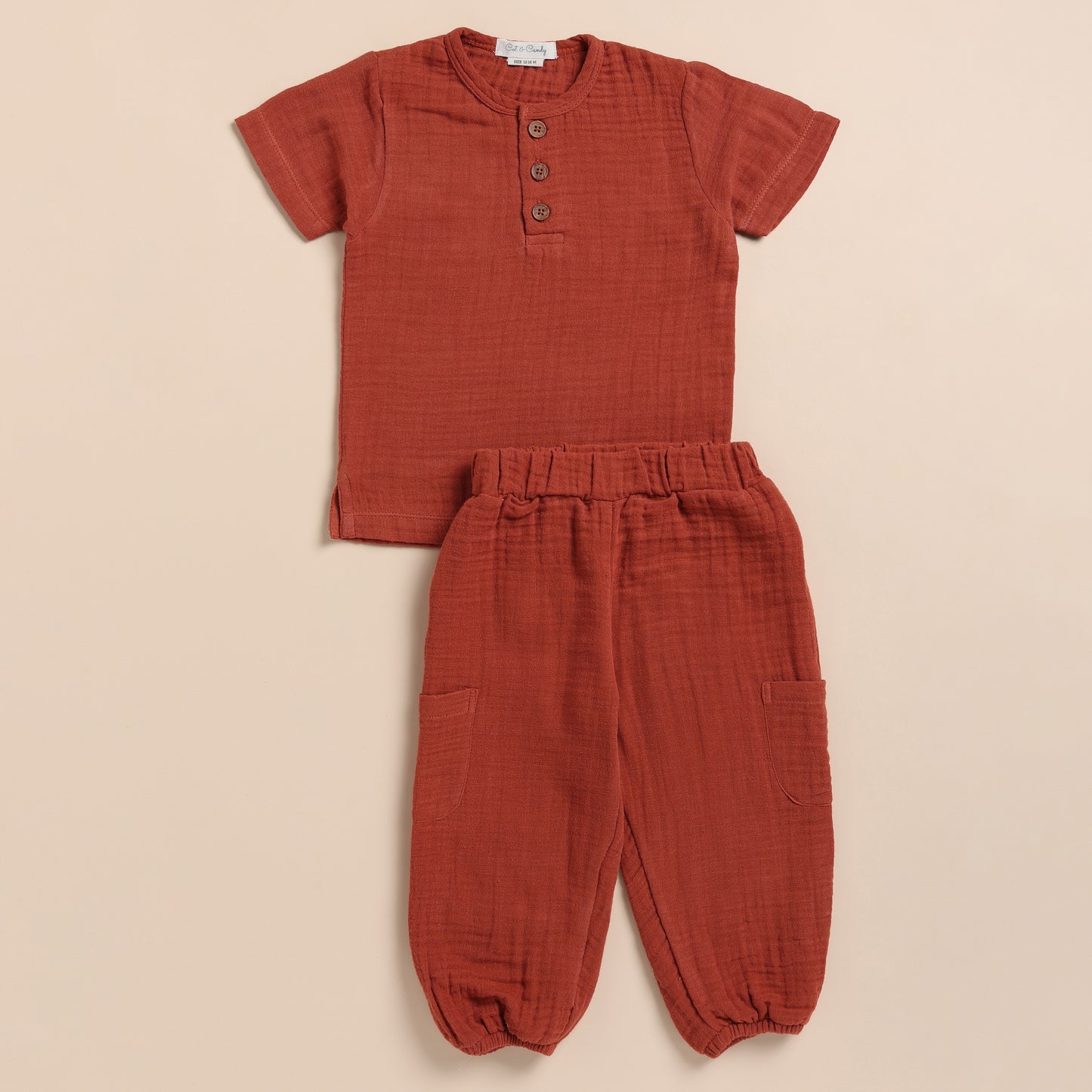 Picante Organic Muslin Short Sleeve Henley Tshirt With Lounge Pant Set
