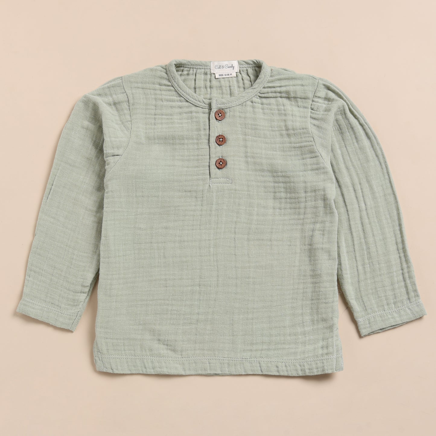 Sage Organic Muslin Long Sleeve Henley Tshirt With Lounge Pant Set