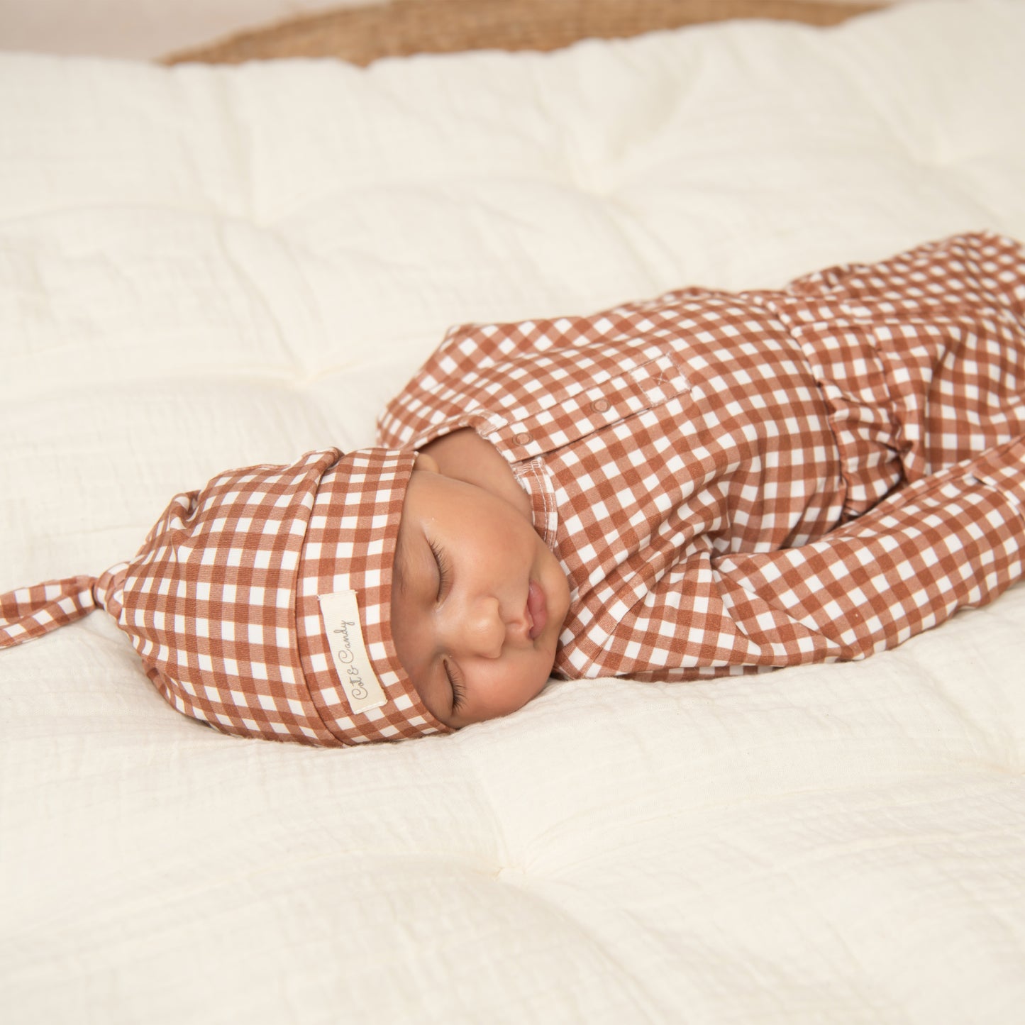 Ginger Gingham Organic Swaddle Wrap With Beanie