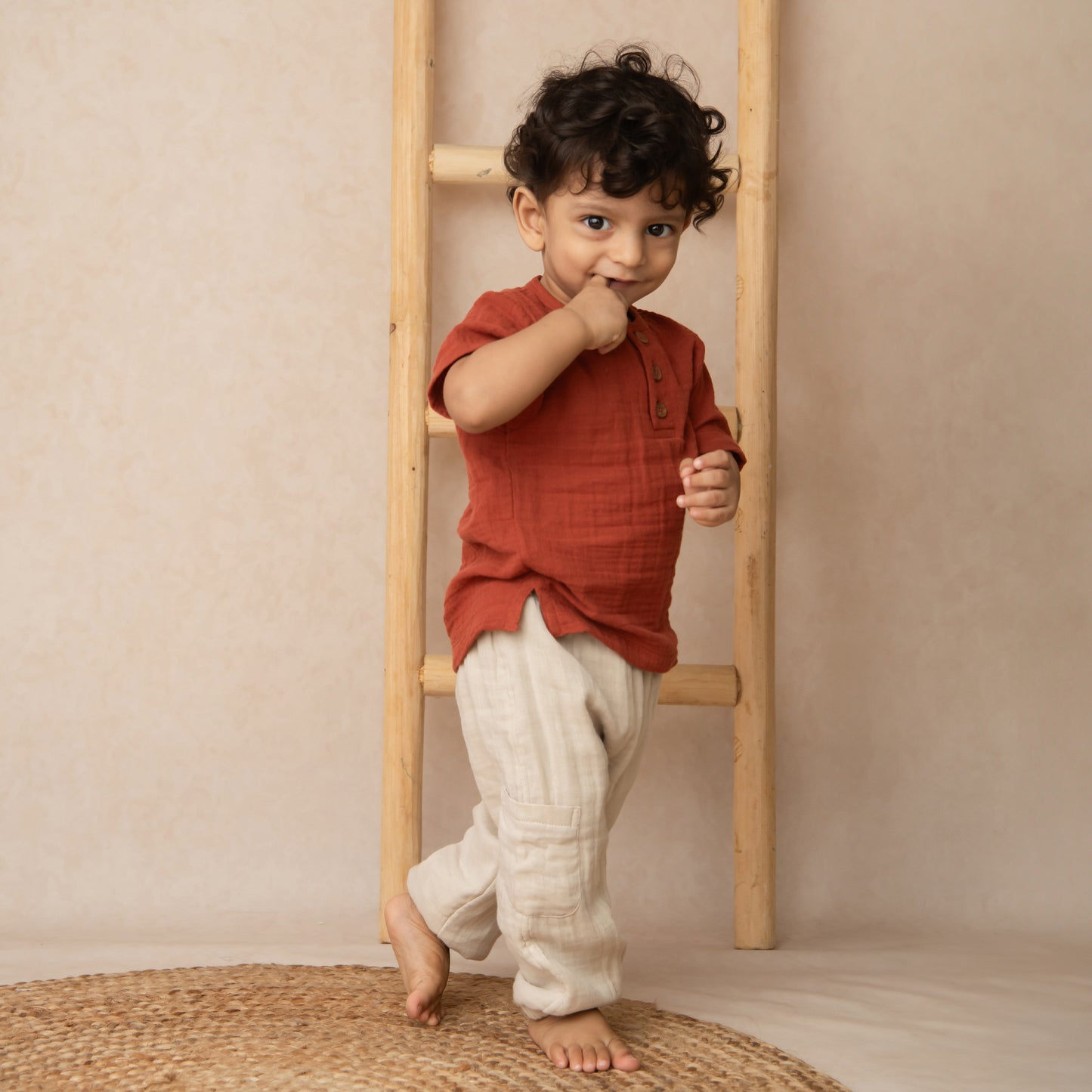 Picante Organic Muslin Long Sleeve Henley Tshirt With Lounge Pant Set