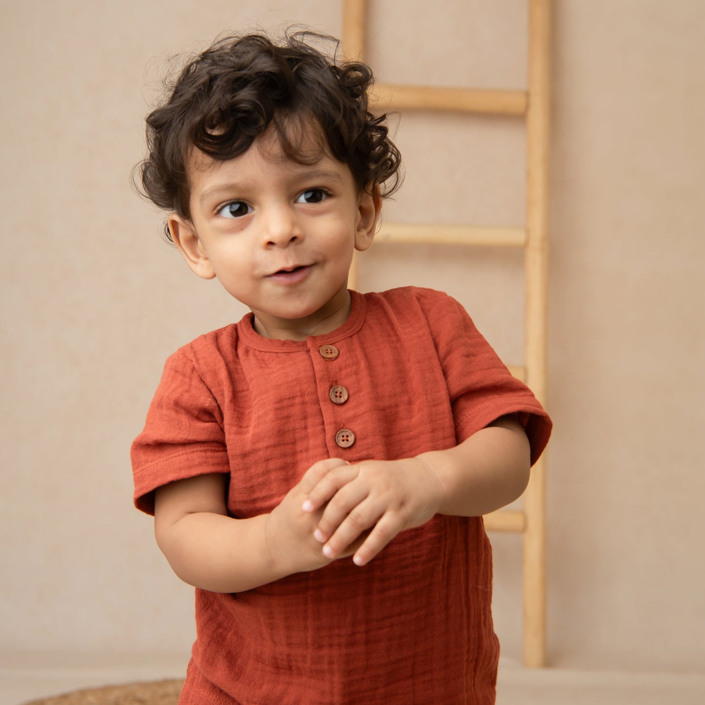 Picante Organic Muslin Short Sleeve Henley Tshirt With Lounge Pant Set