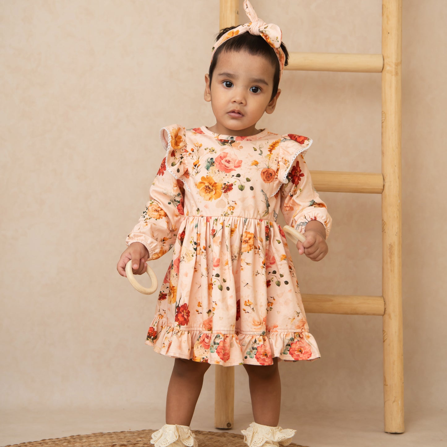 Shop Flora Organic Long Sleeve Ruffle Dress for your 3-6 months baby - CotandCandyBaby
