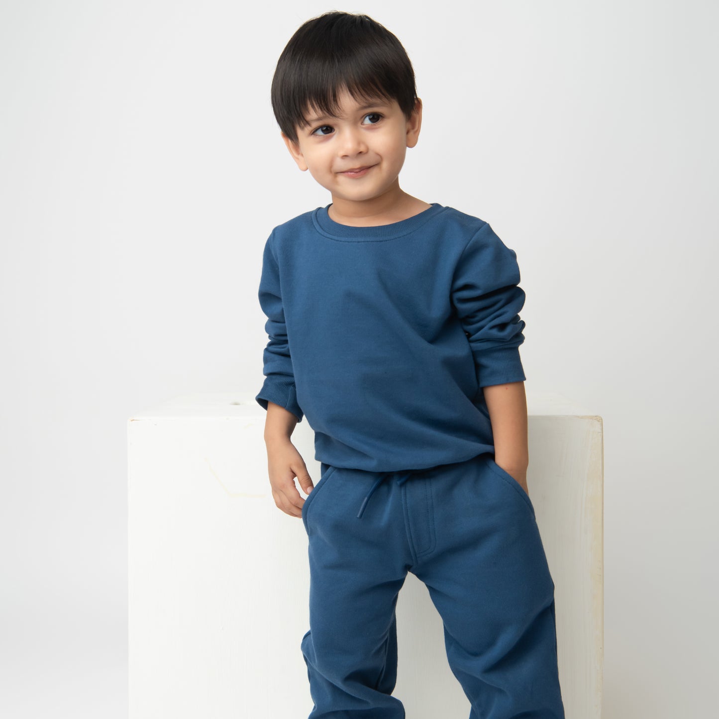 Shop dark blue color organic fleece oversized sweatshirt for your 6-12 months baby - CotandCandyBaby