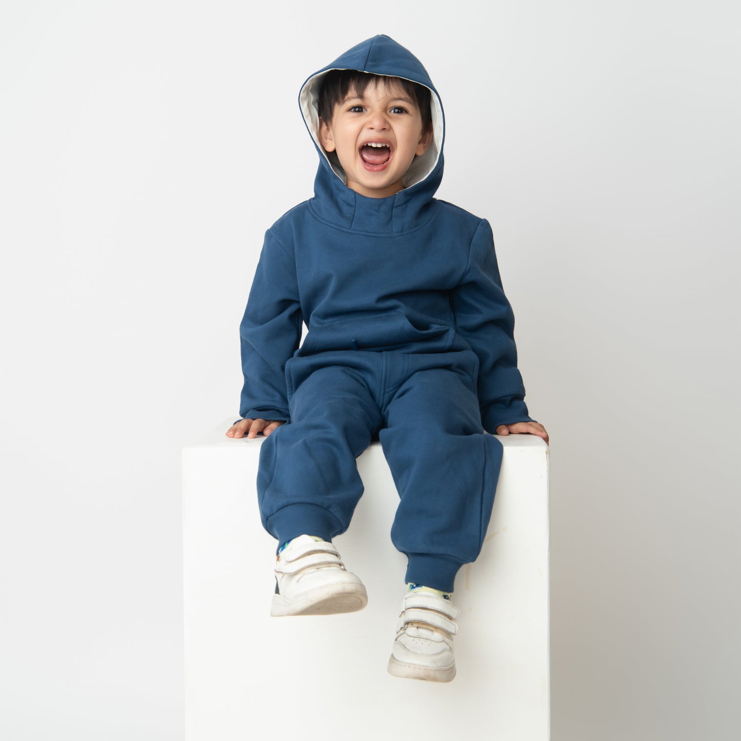 Get dark blue color organic fleece oversized hoodie for your 12-18 months baby - CotandCandyBaby