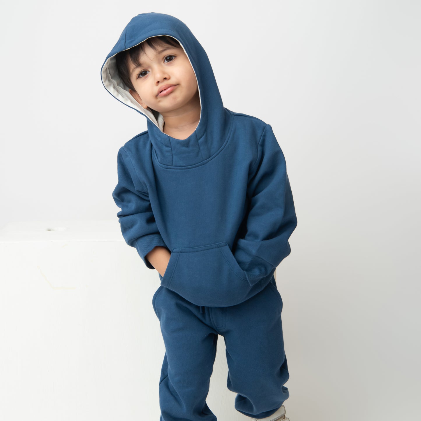 Get dark blue color organic fleece relaxed jogger for your 12-18 months baby - CotandCandyBaby