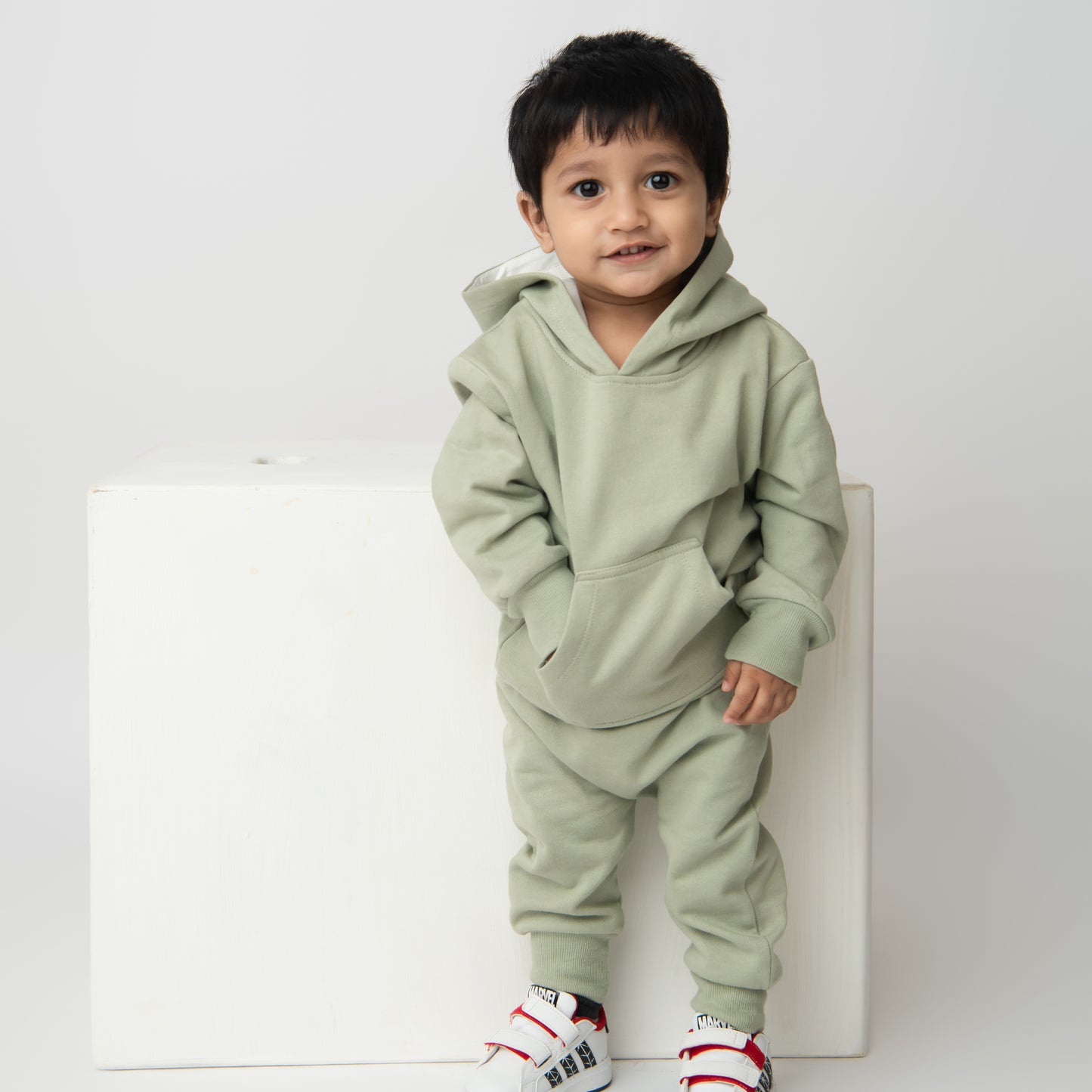 Shop tea color organic fleece hoodie & jogger set for your 6-12 months baby - CotandCandyBaby