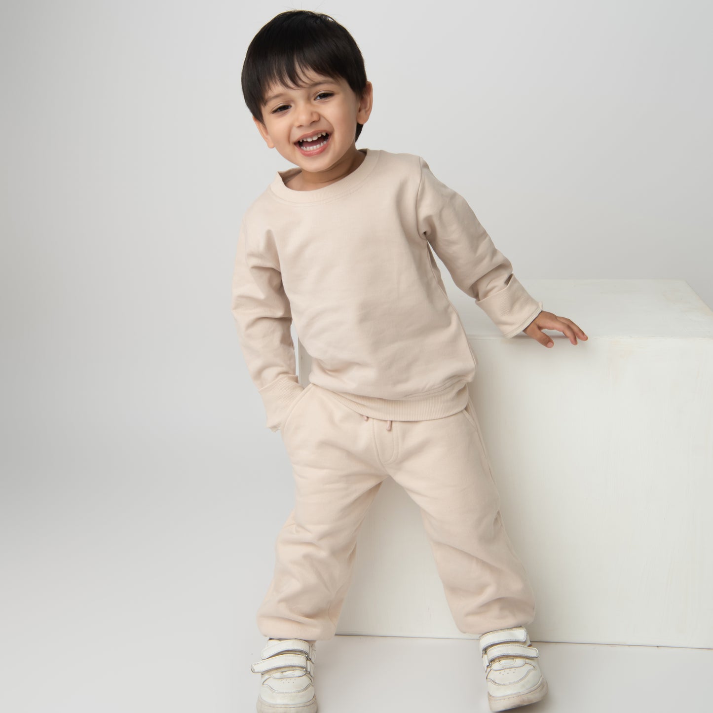 Get almond peach color organic fleece oversized sweatshirt for your 12-18 months baby - CotandCandyBaby