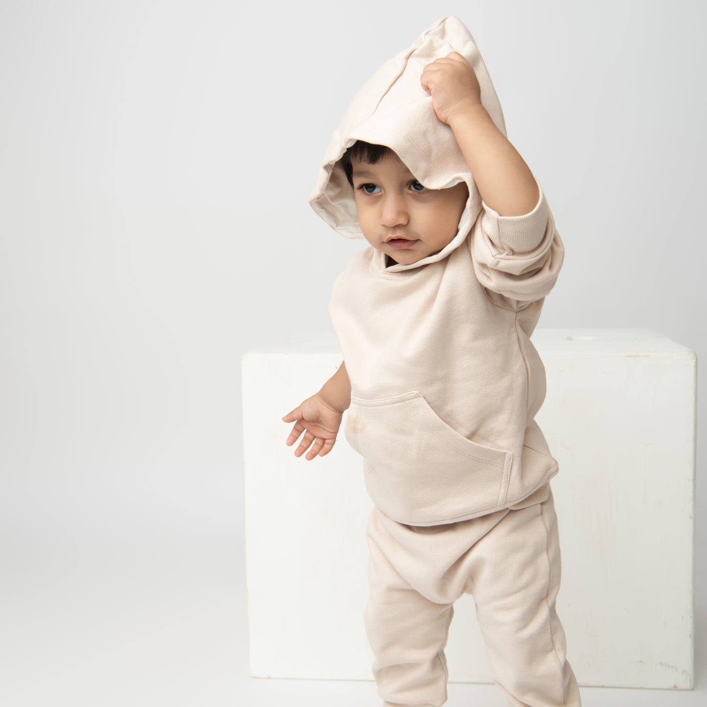 Shop almond peach color organic fleece oversized hoodie for your 6-12 months baby - CotandCandyBaby