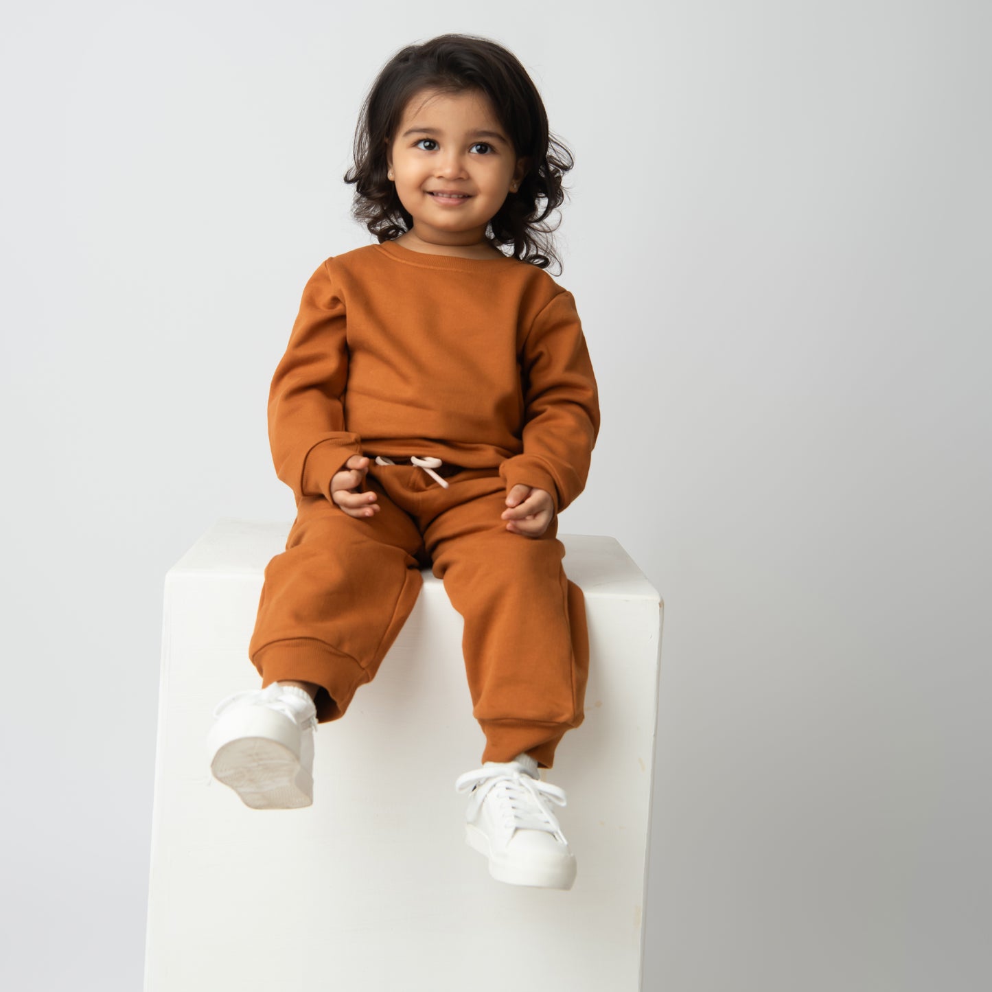 Get pumpkin spice color organic fleece Sweatshirt & jogger set for your 12-18 months baby - CotandCandyBaby