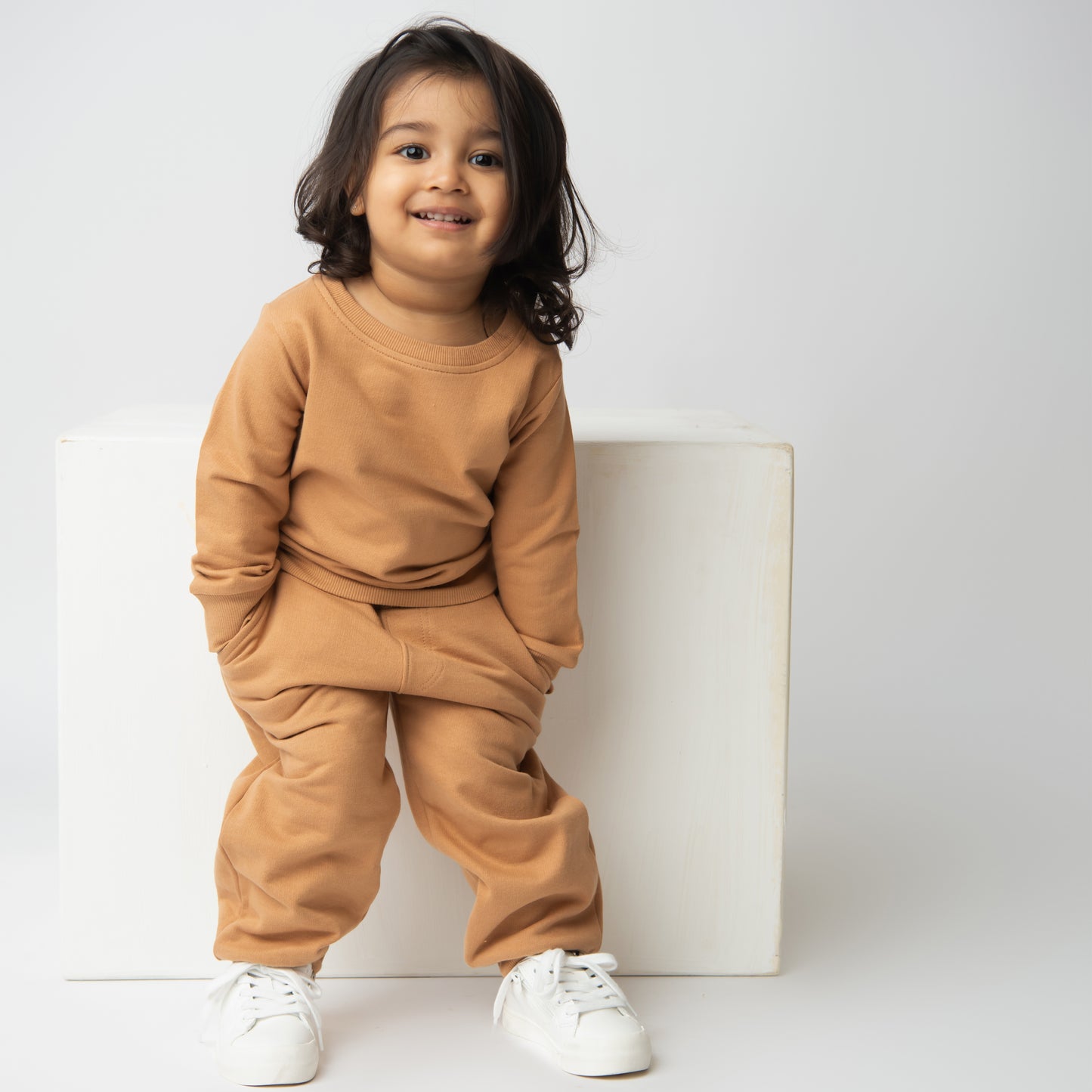 Shop biscuit color organic fleece Sweatshirt & jogger set for your 6-12 months baby - CotandCandyBaby