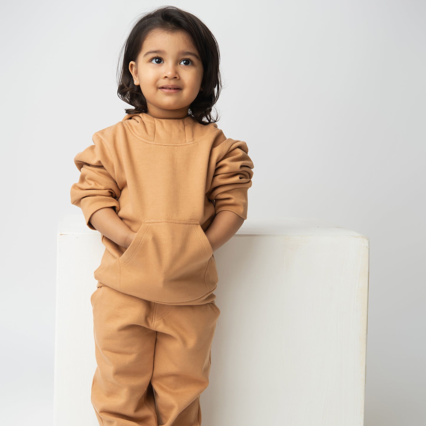 Shop biscuit color organic fleece hoodie & jogger set for your 6-12 months baby - CotandCandyBaby