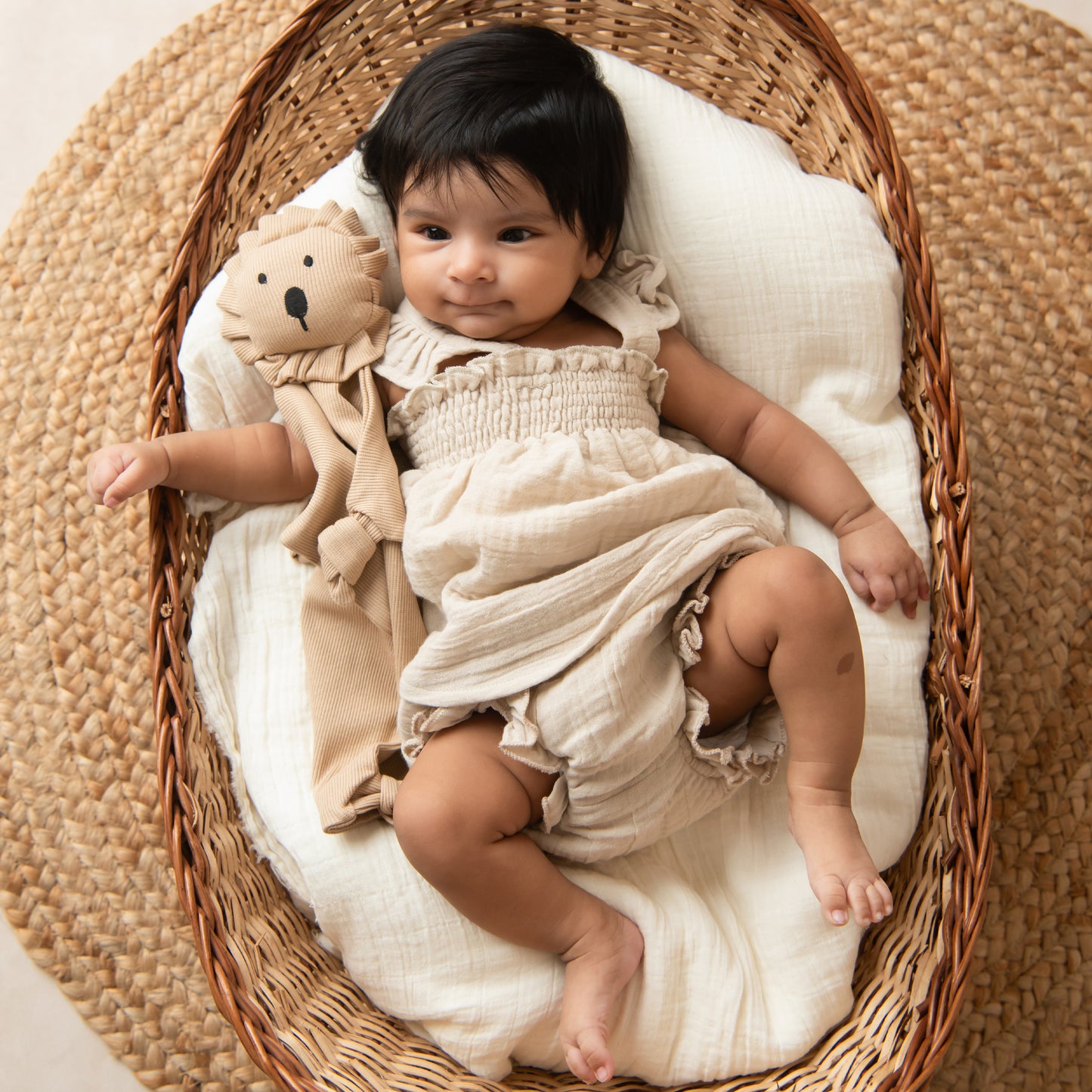 Oatmeal Organic Muslin Sleeveless Frill Top