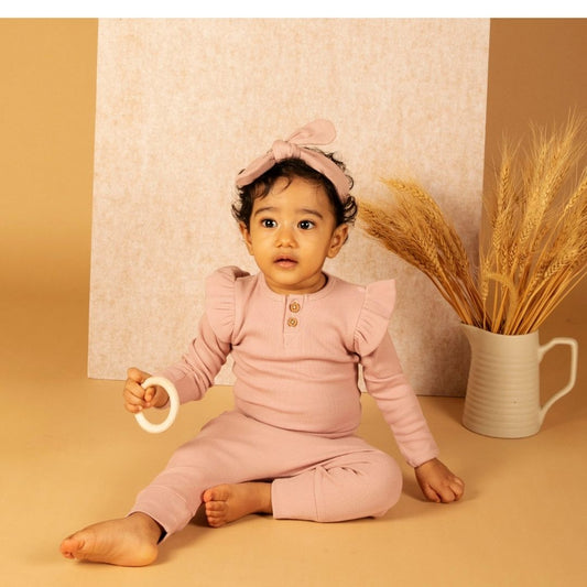 Blush Pink Organic Long Sleeve Frill Bodysuit