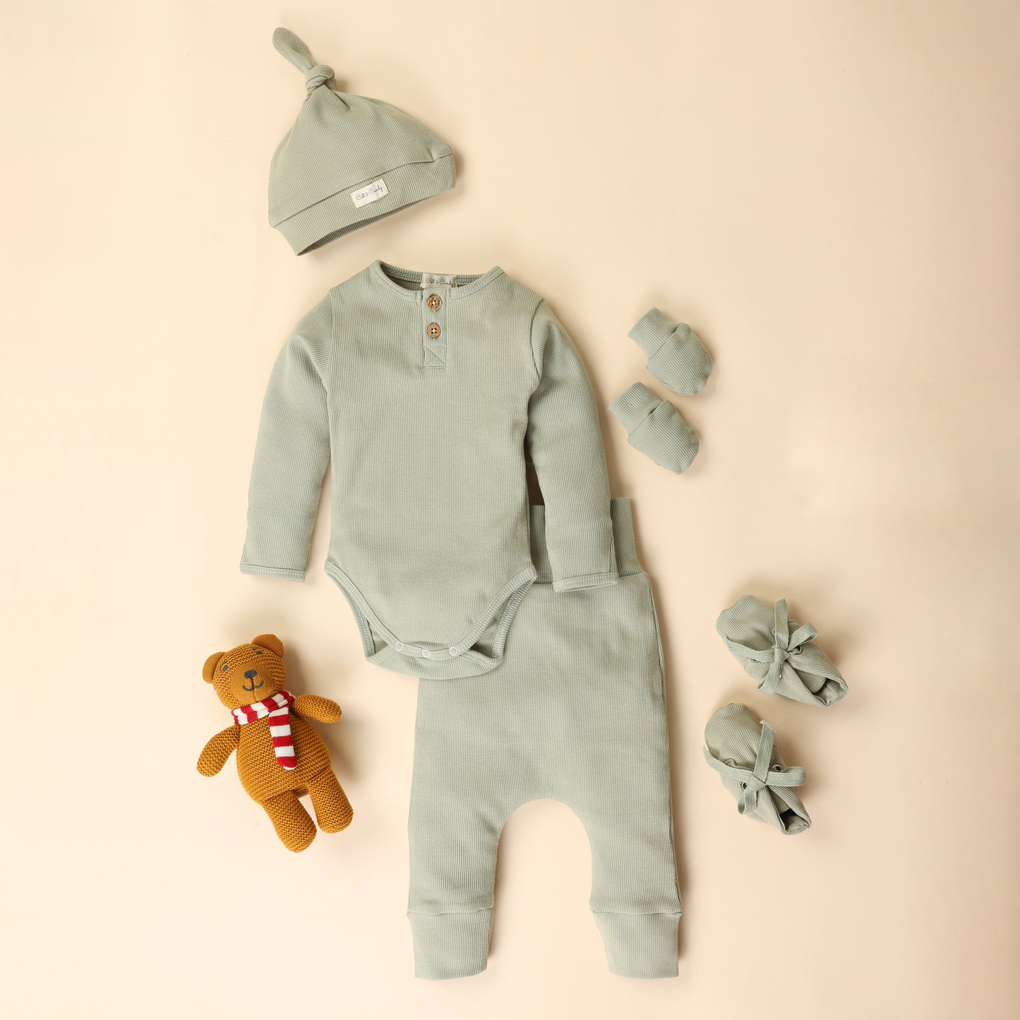 Sage Organic cotton long sleeve Full Sleeve Bodysuit - Pack Of 5