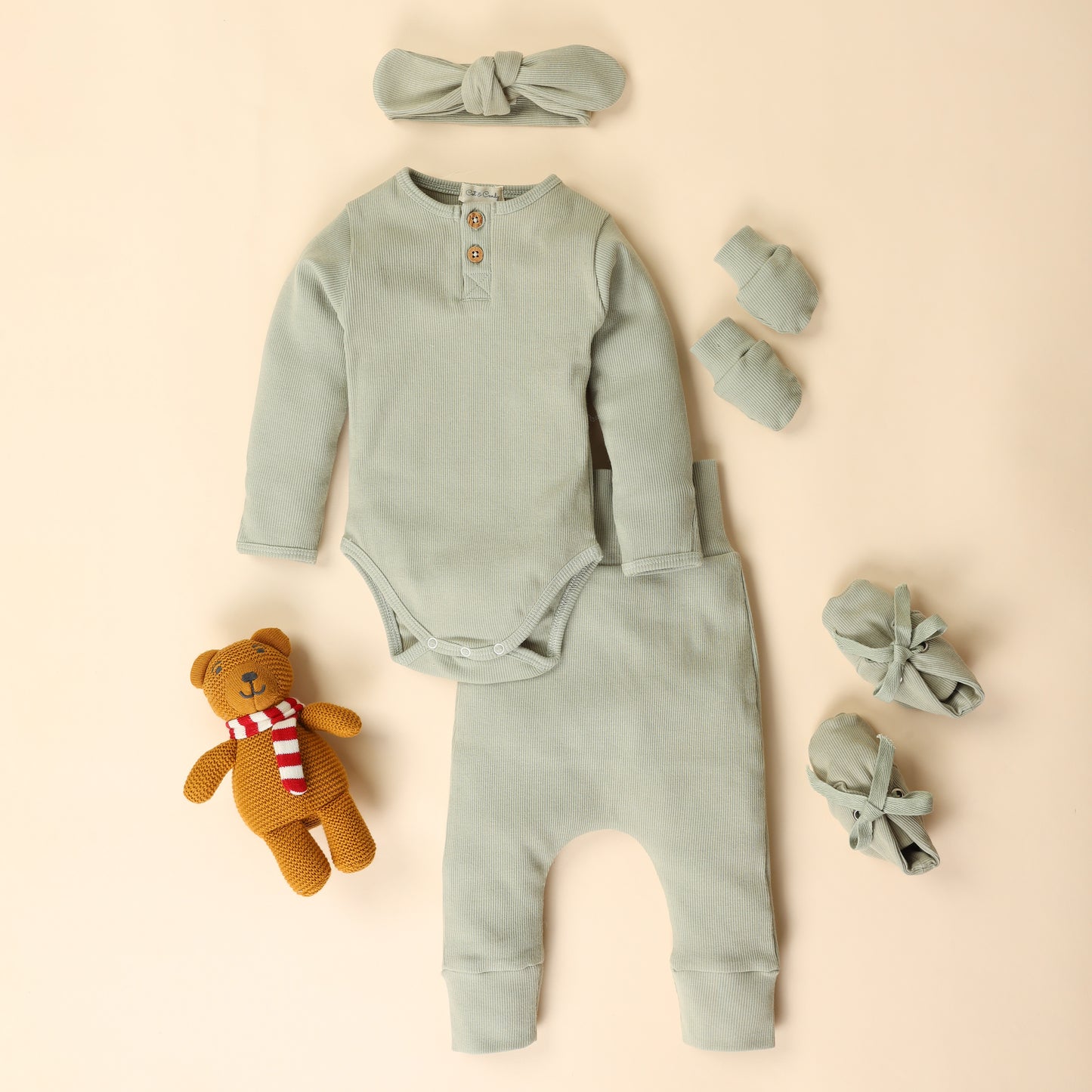 Pack Of 5 Sage Organic cotton long sleeve Full Sleeve Bodysuit
