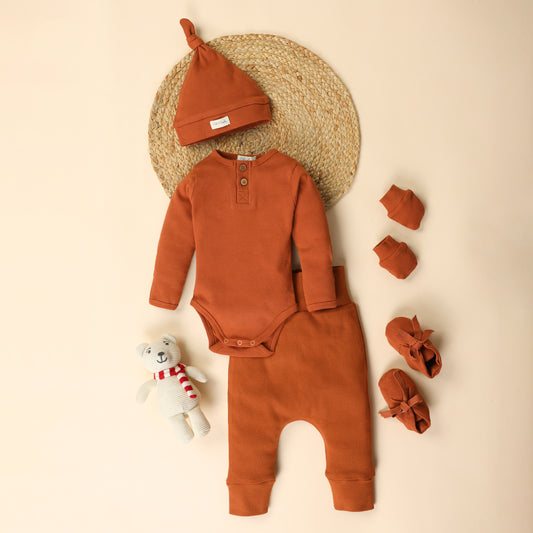 Ginger Organic Cotton Full Sleeve Bodysuit with leggings - Pack Of 5