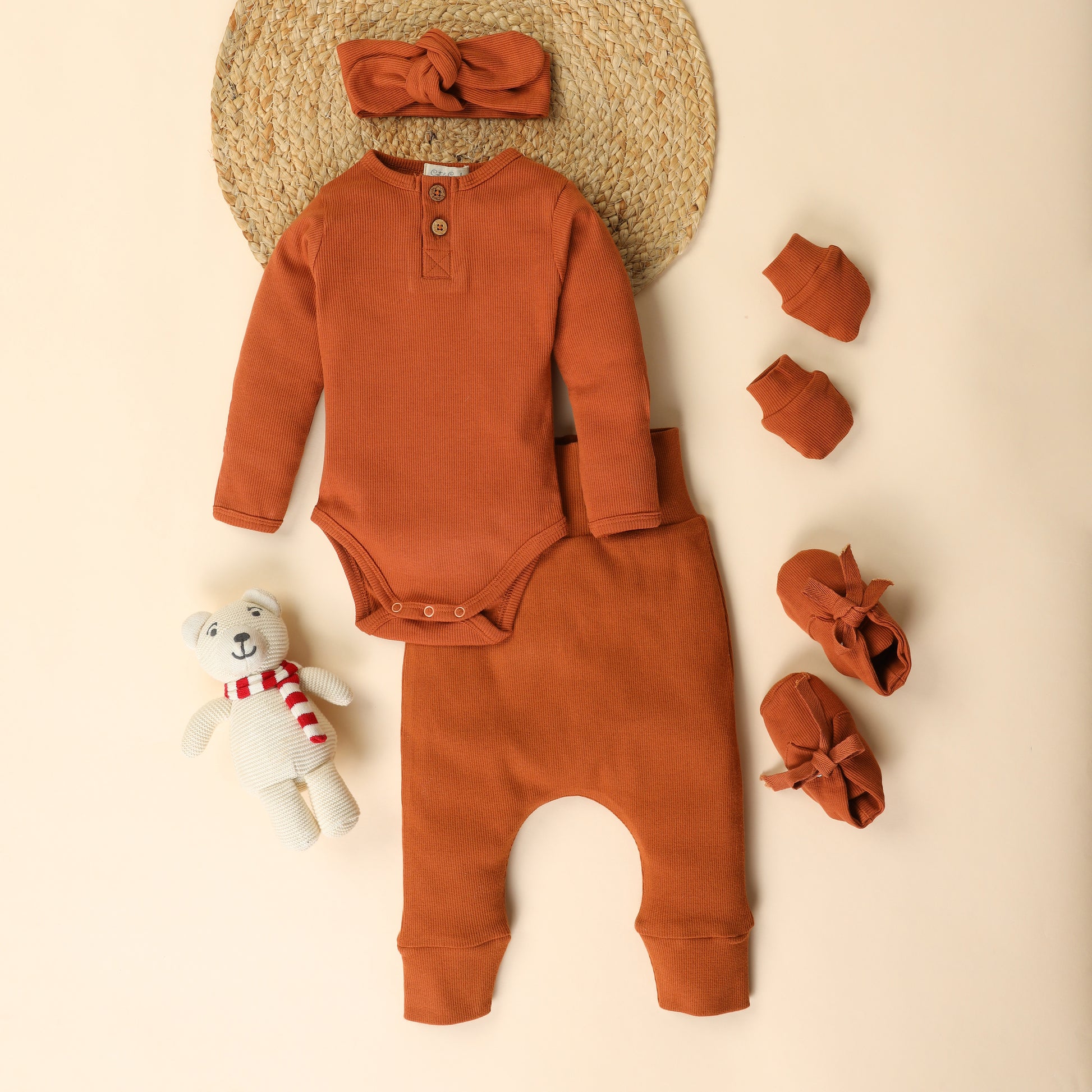 Pack Of 5 Ginger Organic Cotton Full Sleeve Bodysuit with leggings