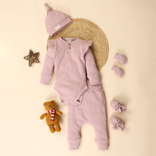 Blush Pink Organic cotton Full Sleeve Bodysuit - Pack Of 5