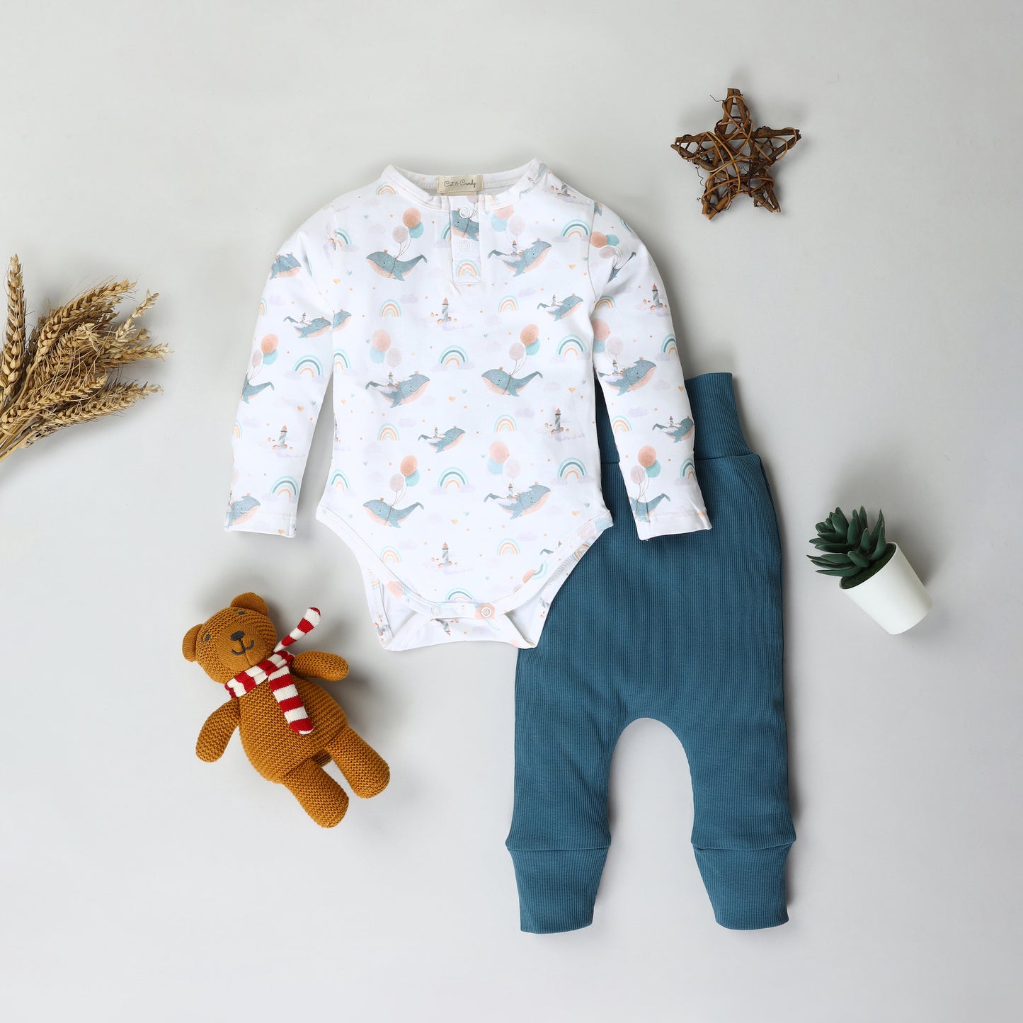 Full Sleeve Printed Bodysuits with Drawstring Pants - Pack of 2