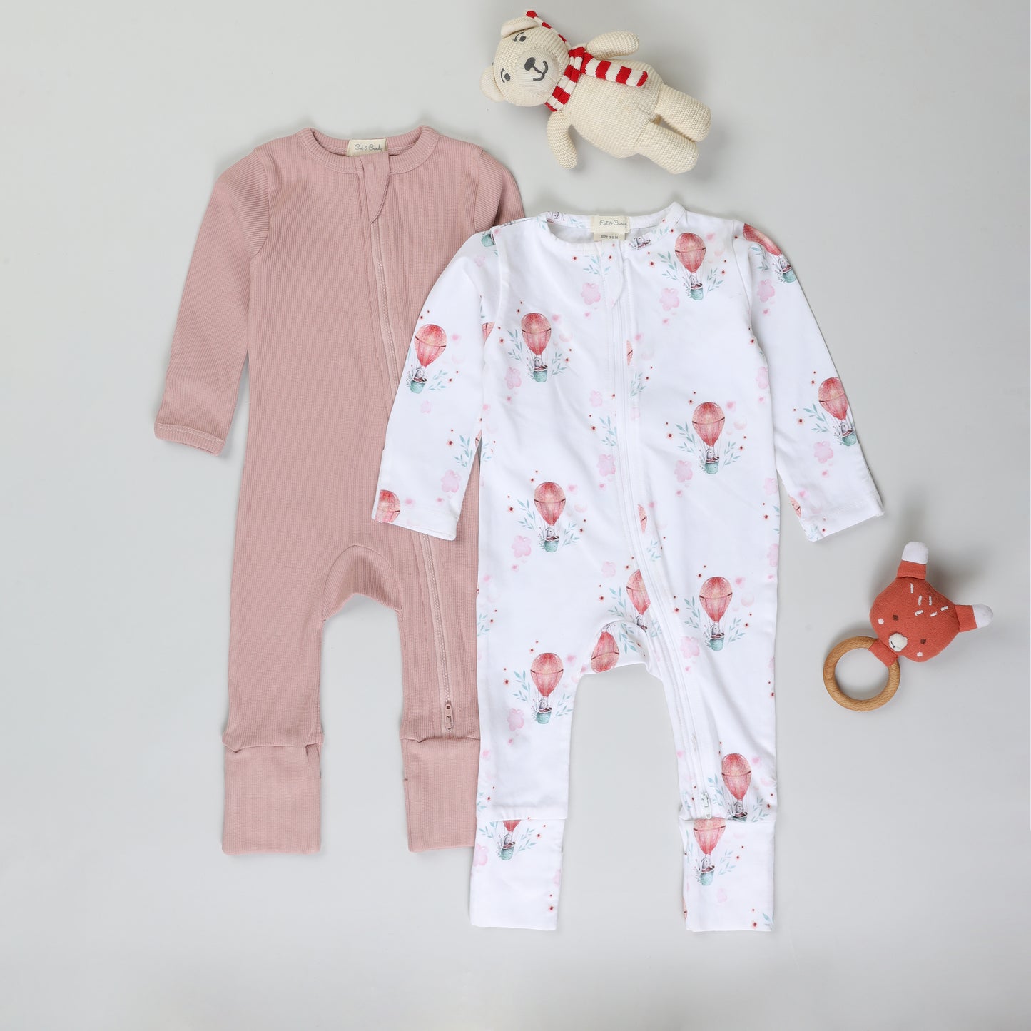 zipsuits for baby - Pink Blush + Bunny Expedition Collection