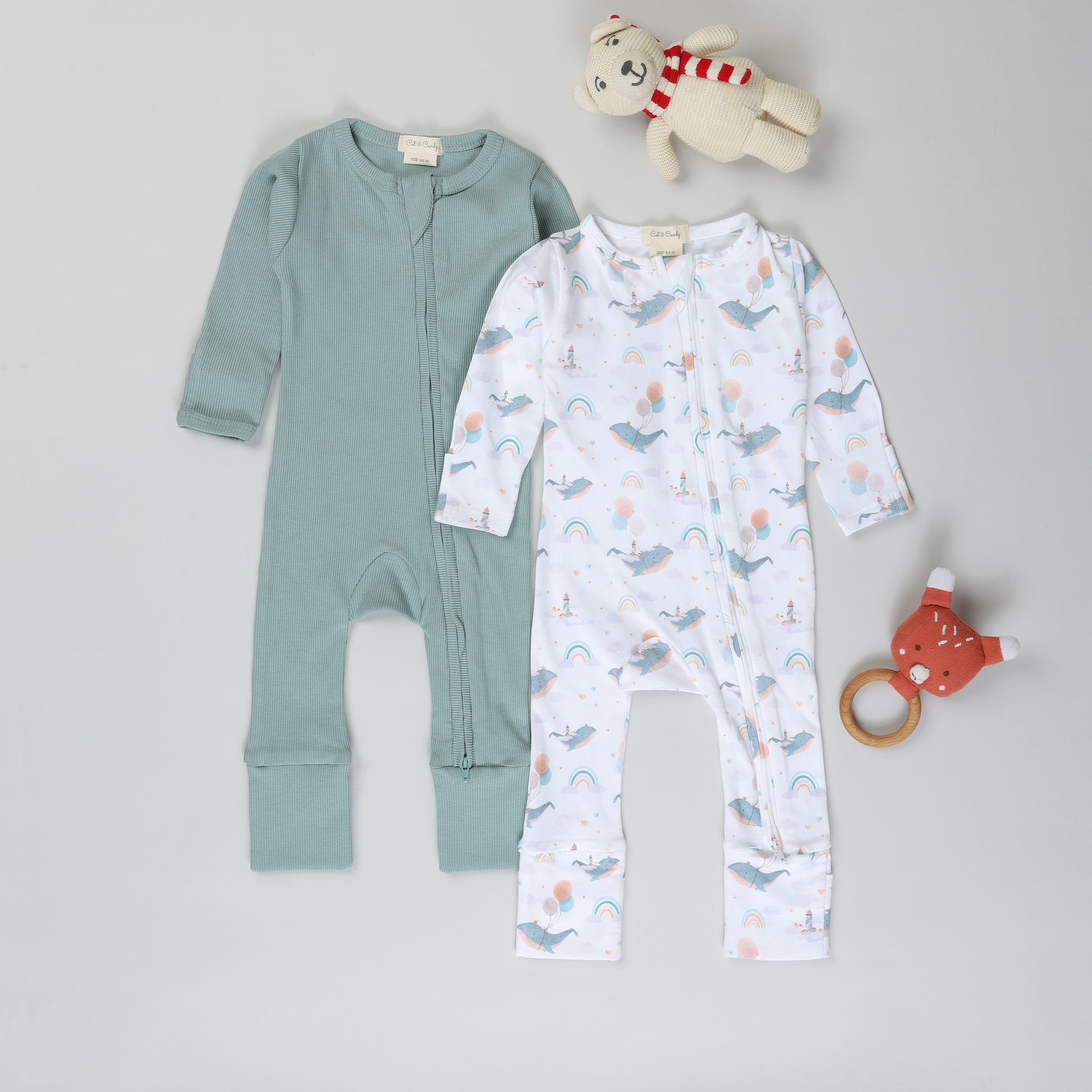 zipsuits for baby boy- Sea Foam + Whale of Time Collection