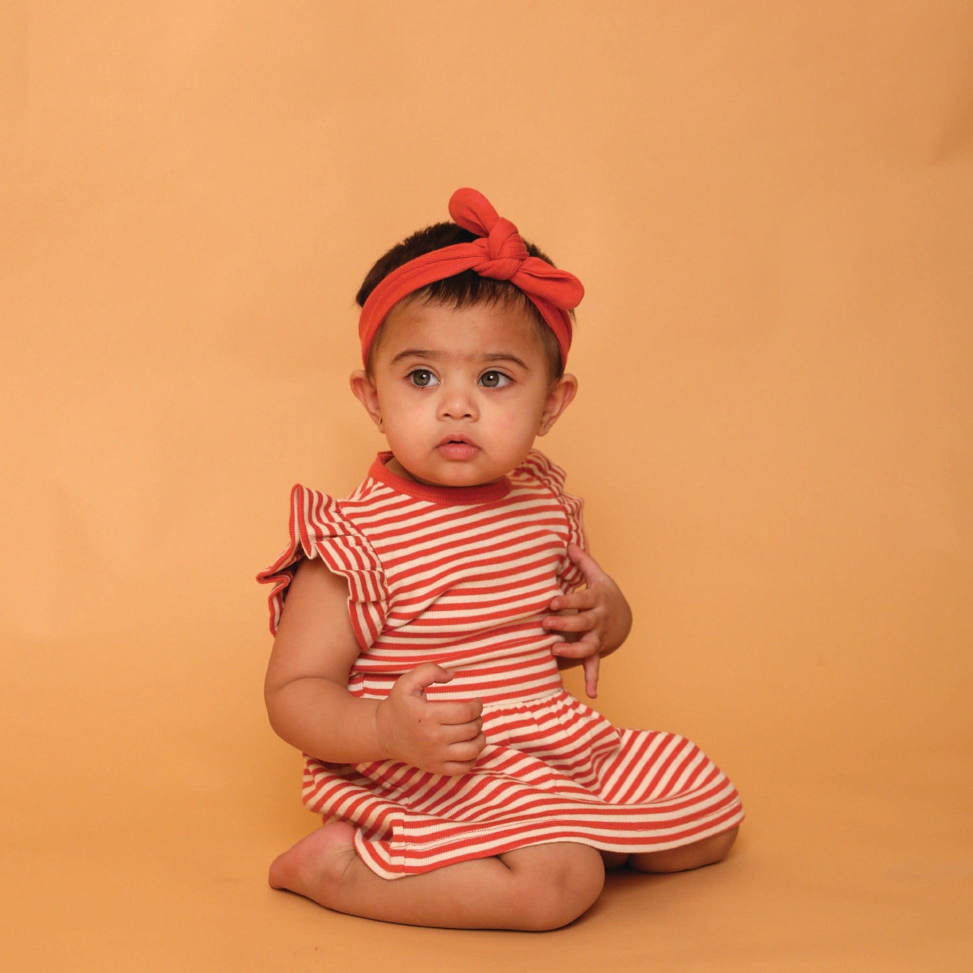 Berry Stripe Organic Short Sleeve Dress With Frill for 0-3 months baby