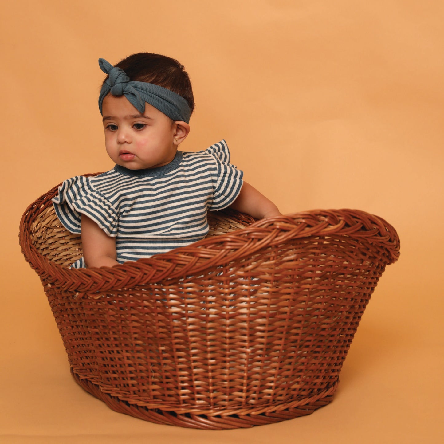 Teal Stripe Organic Short Sleeve Dress With Frill for 3-6 months baby