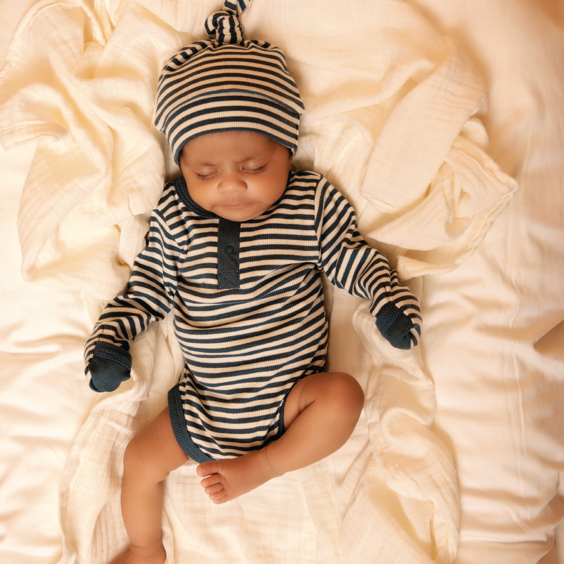 Teal Stripe Organic Long Sleeve Bodysuit for newborn baby
